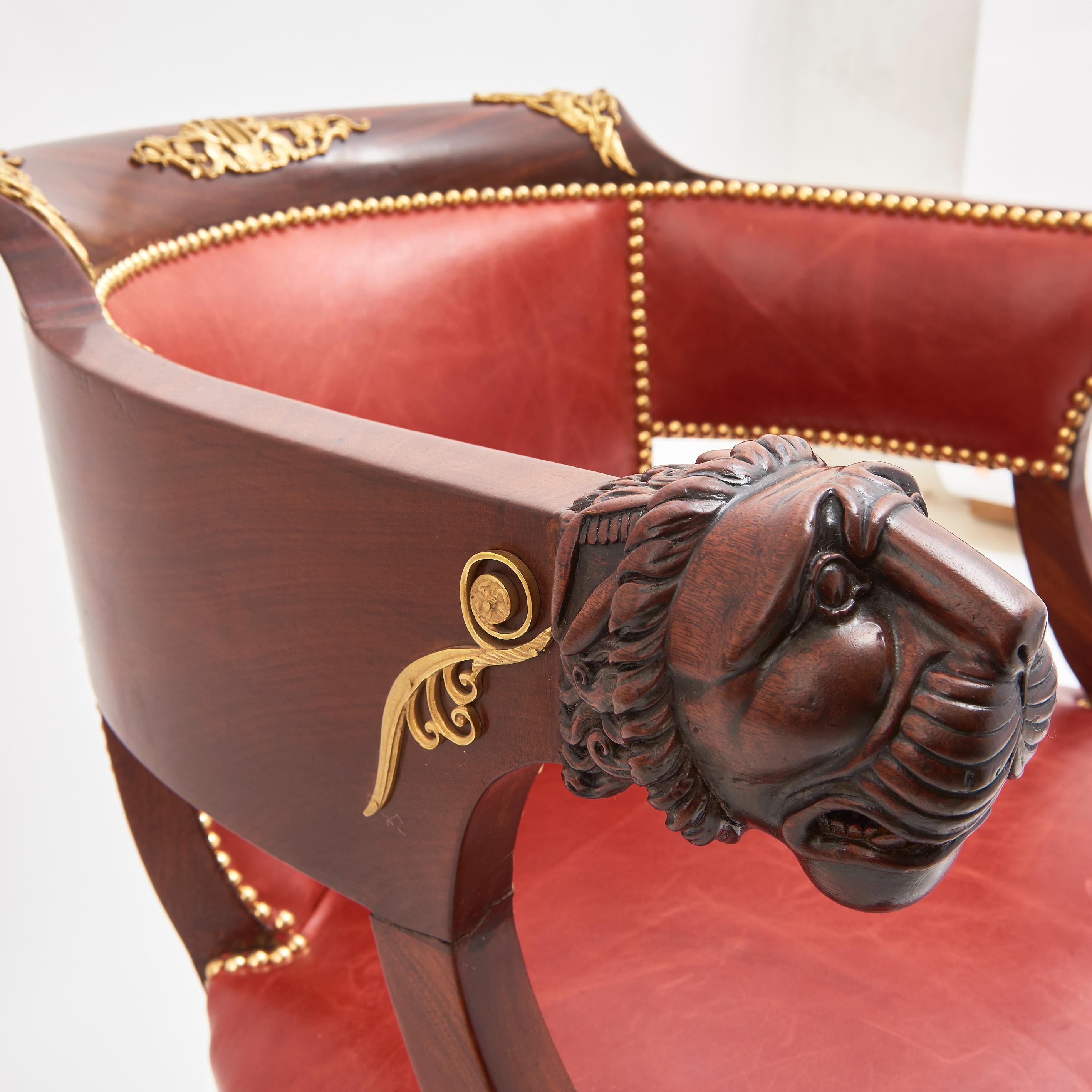 Leather French Empire Desk Chair in the Style of Jacob, C.1830 For Sale