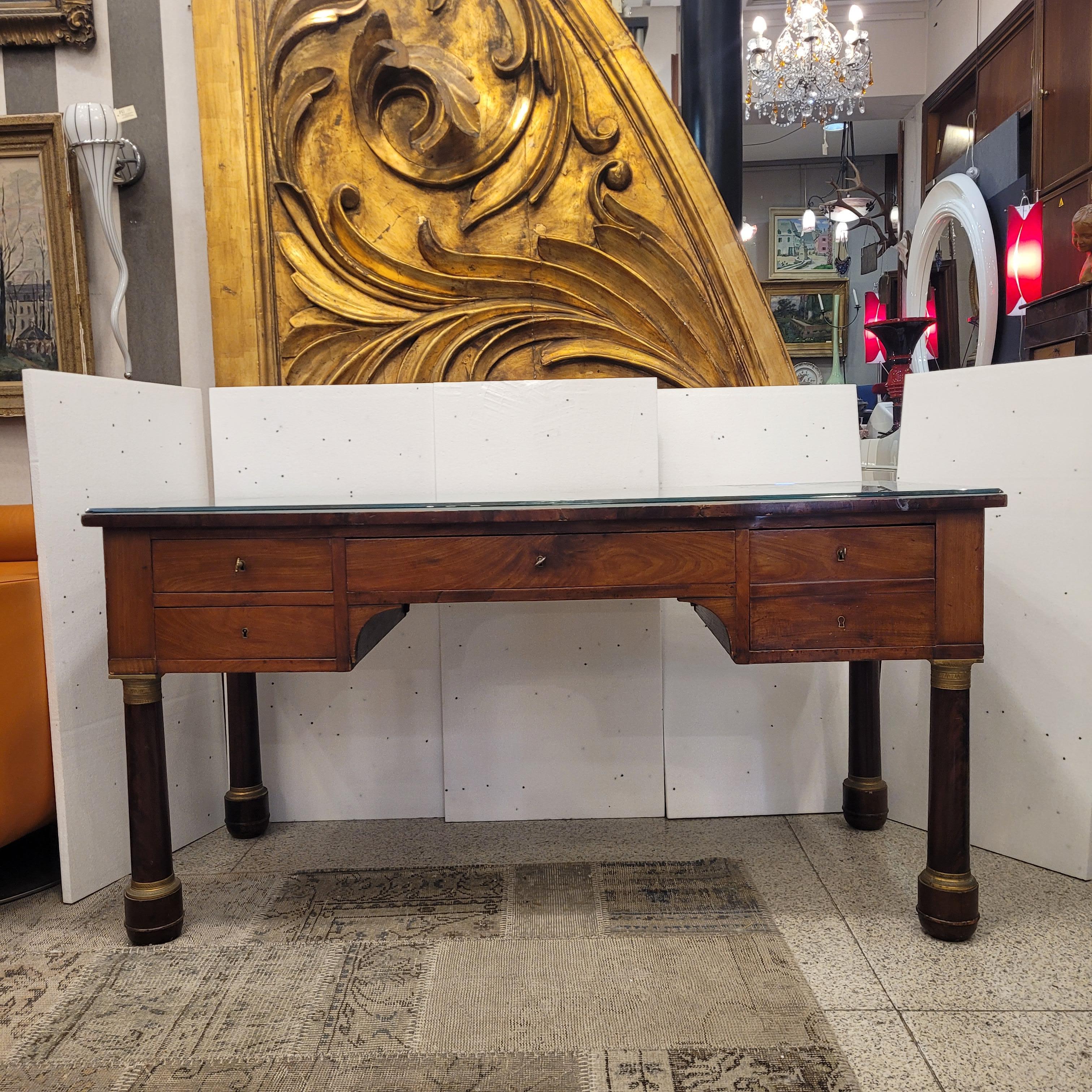 Escritorio Imperio Francés mesa de trabajo, madera ,  ormolu , Bureau Plat Cuero en venta