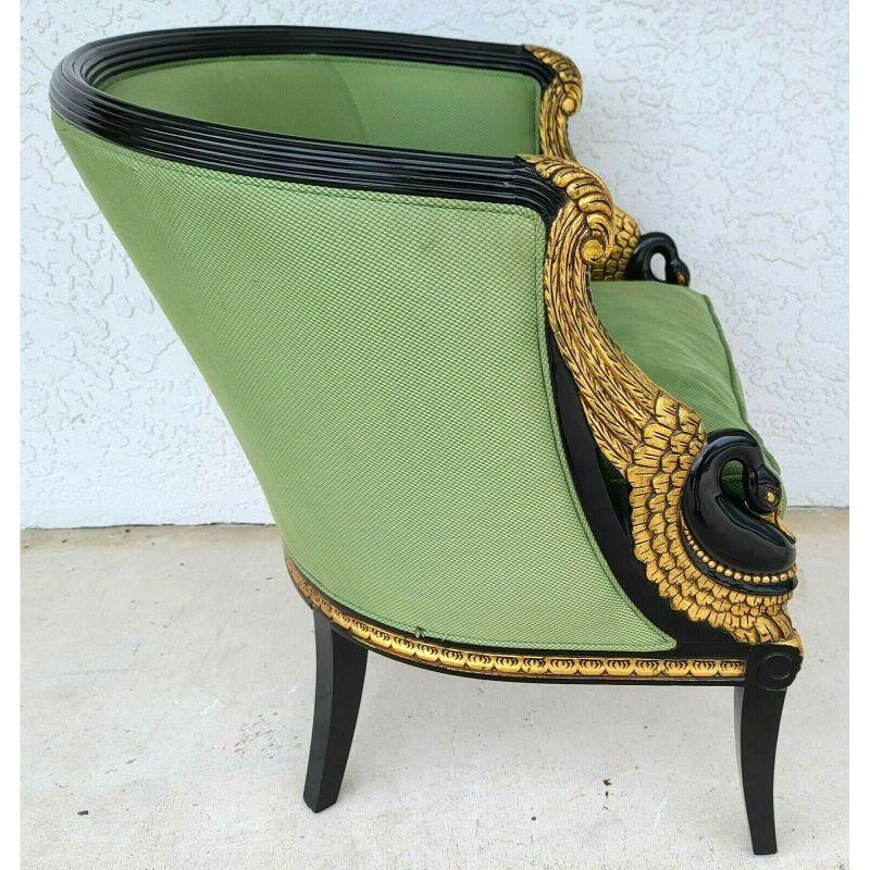 French Empire Directoire style carved swans, ebonized wood & gold gilt accents club chair
This chair came from the Taj Mahal Casino in Atlantic City

Approximate Measurements in Inches
33.5