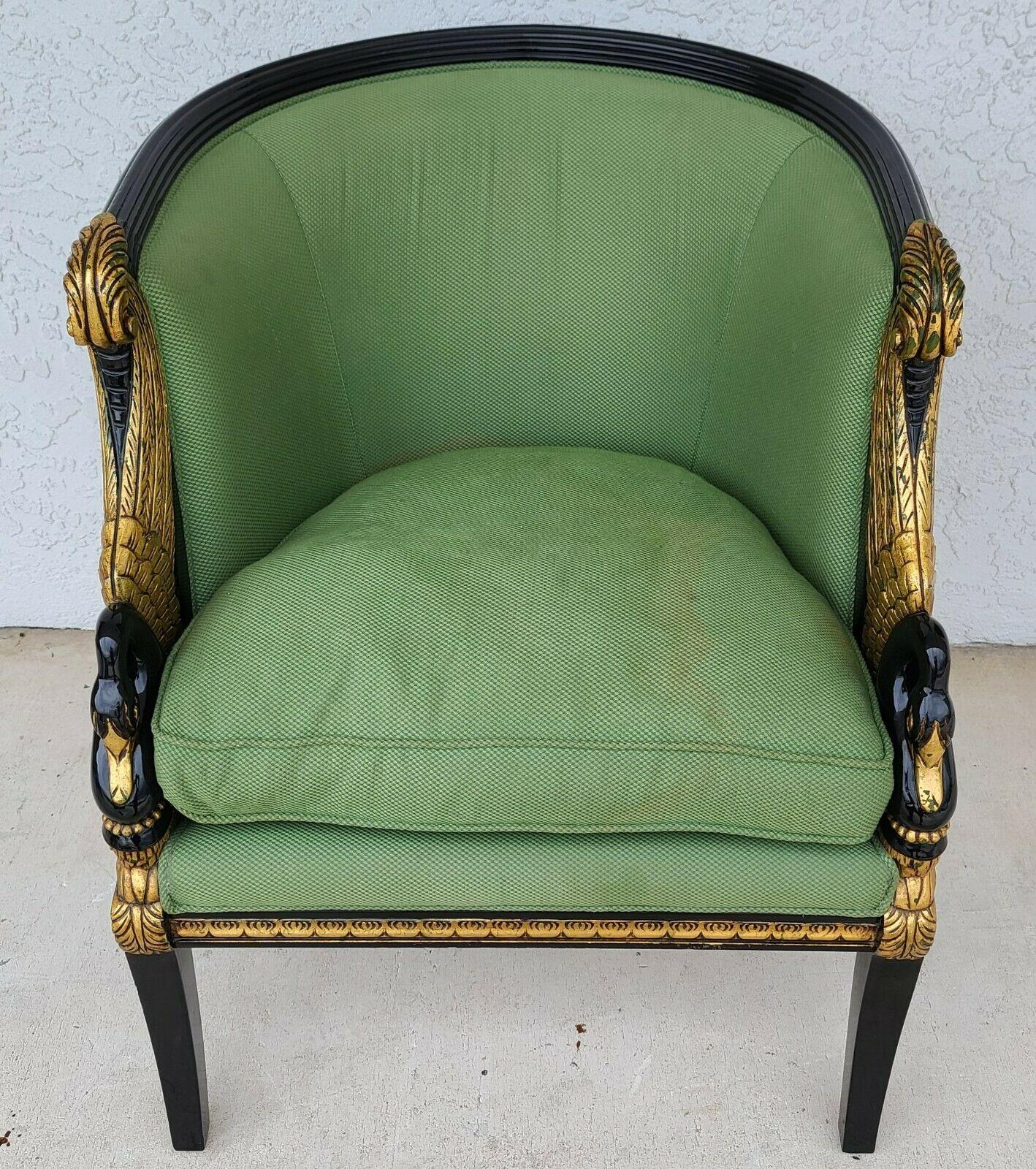 Wood French Empire Directoire Swans Ebonized & Gilt Club Chair