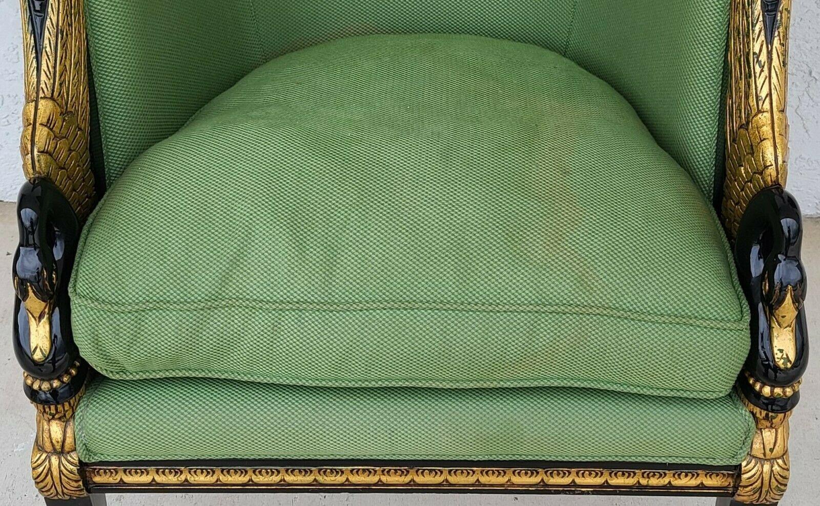 French Empire Directoire Swans Ebonized & Gilt Club Chair 2