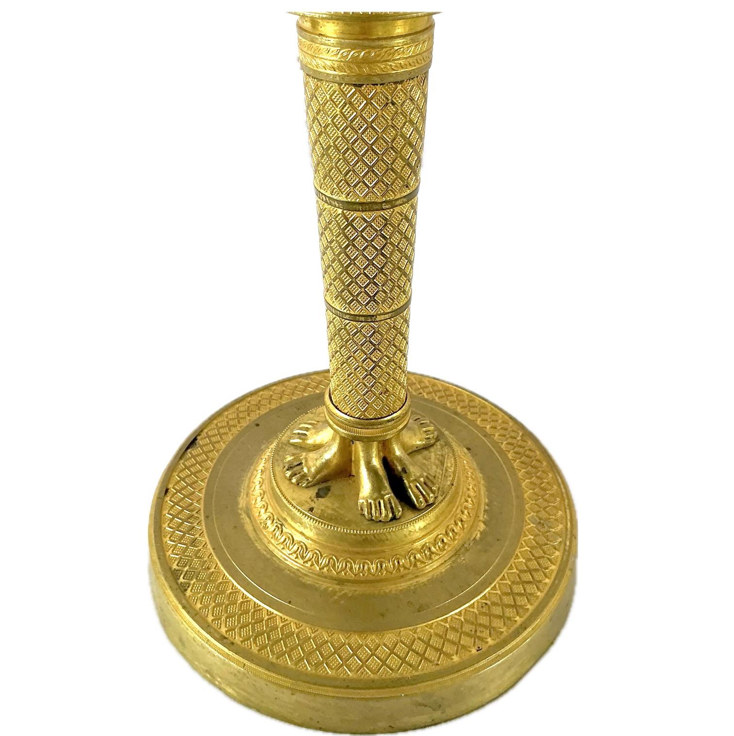 French Empire Doré Bronze Candlesticks, A Pair For Sale 7