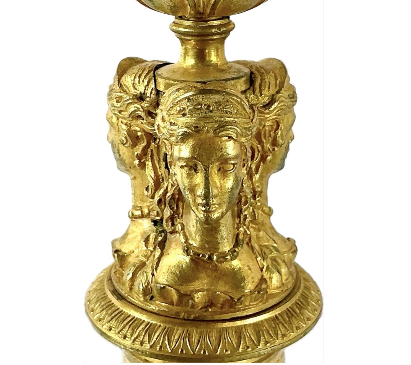 French Empire Doré Bronze Candlesticks, A Pair For Sale 6