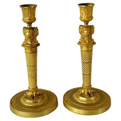 French Empire Doré Bronze Candlesticks, A Pair