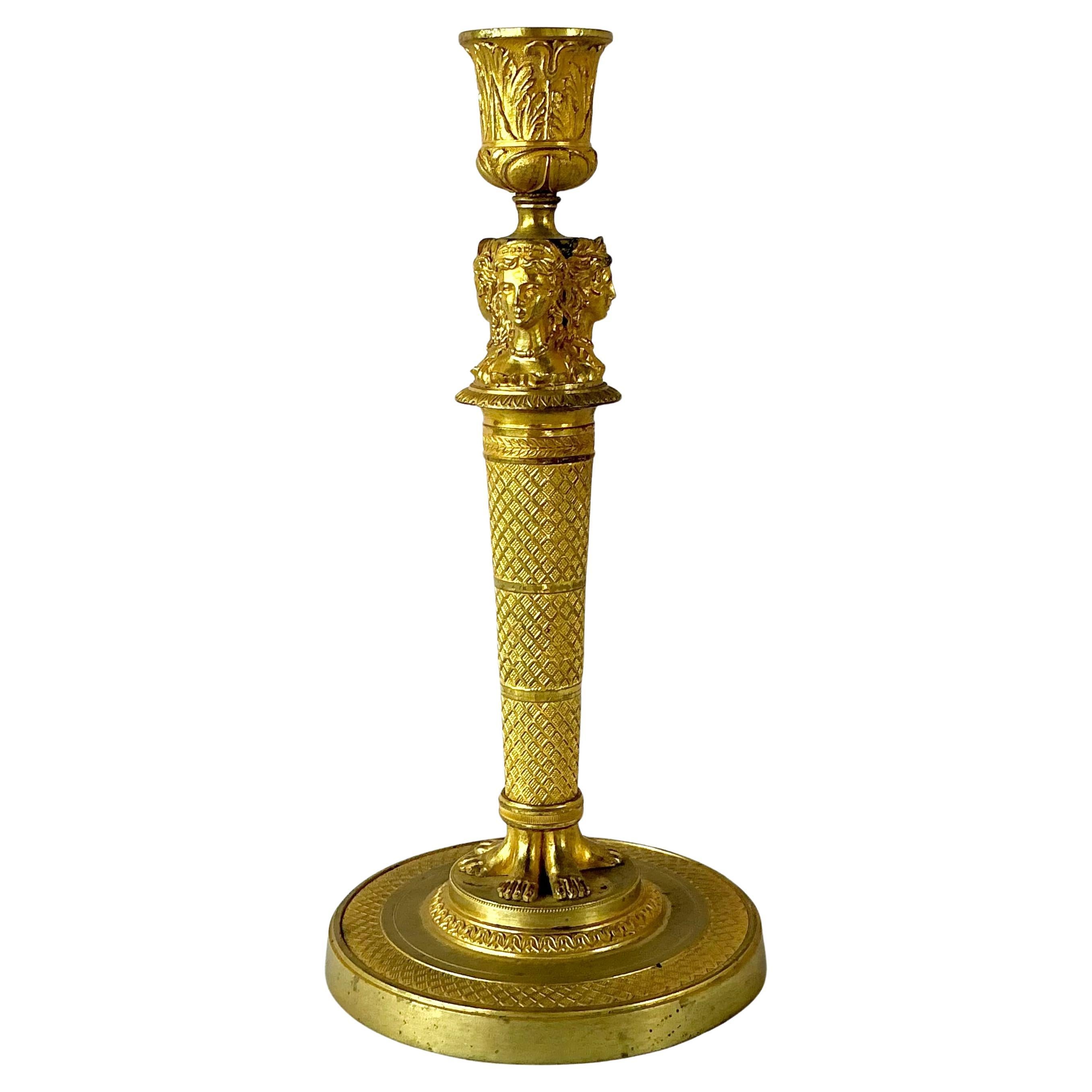 French Empire Doré Bronze Candlesticks, A Pair For Sale 1