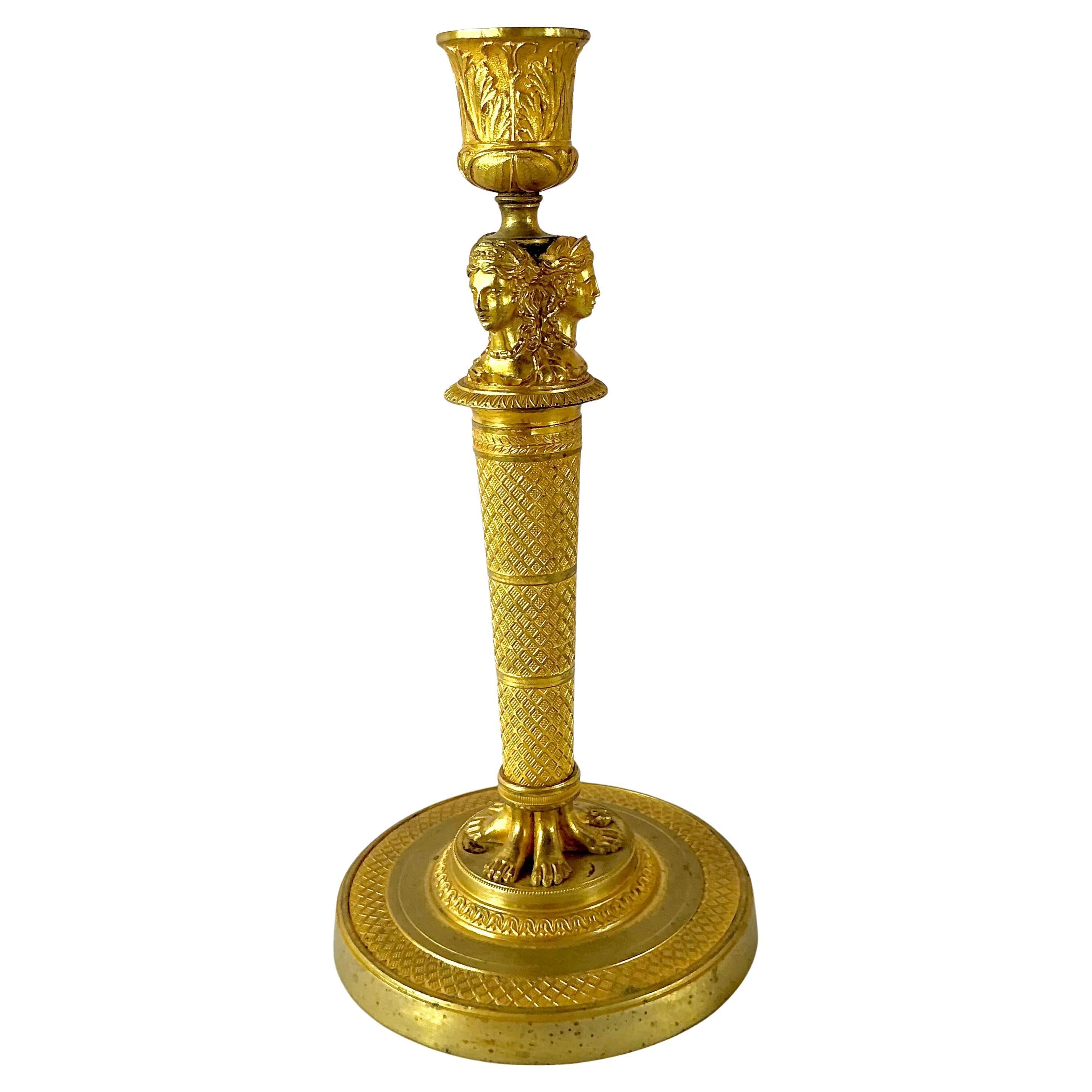 French Empire Doré Bronze Candlesticks, A Pair For Sale 5