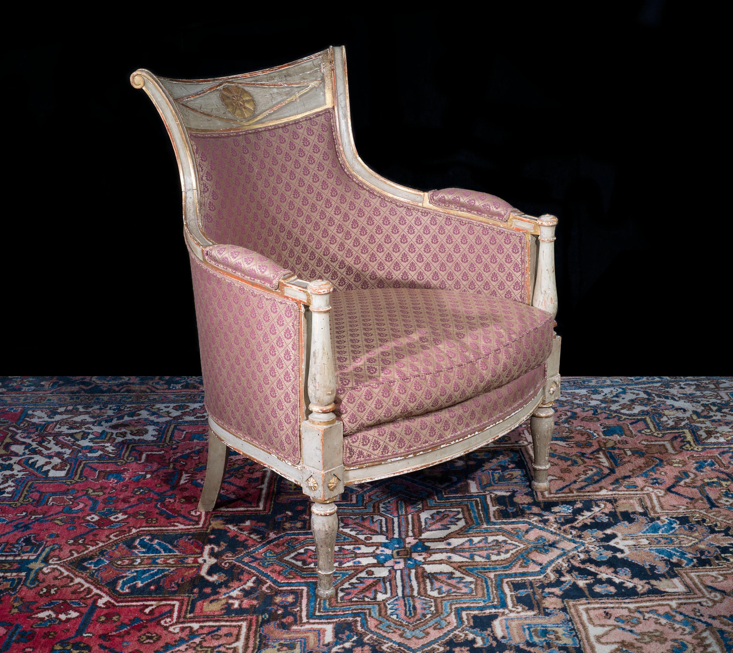 19th Century French Empire Duchesse Brisée Armchair in Parcel Gilt For Sale