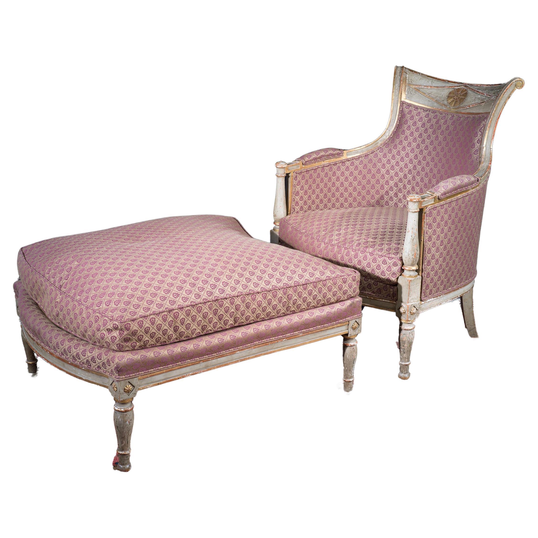 French Empire Duchesse Brisée Armchair in Parcel Gilt For Sale