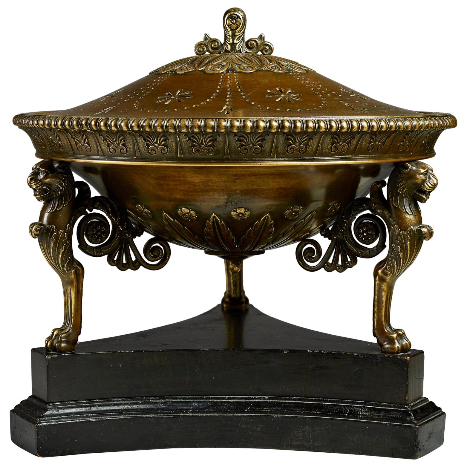 French Empire Early 19th Century Bronze Tripod Cassolette Brule Parfum