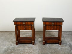 French Empire Early 19th Century Walnut Console Tables with Grey Marble Tops