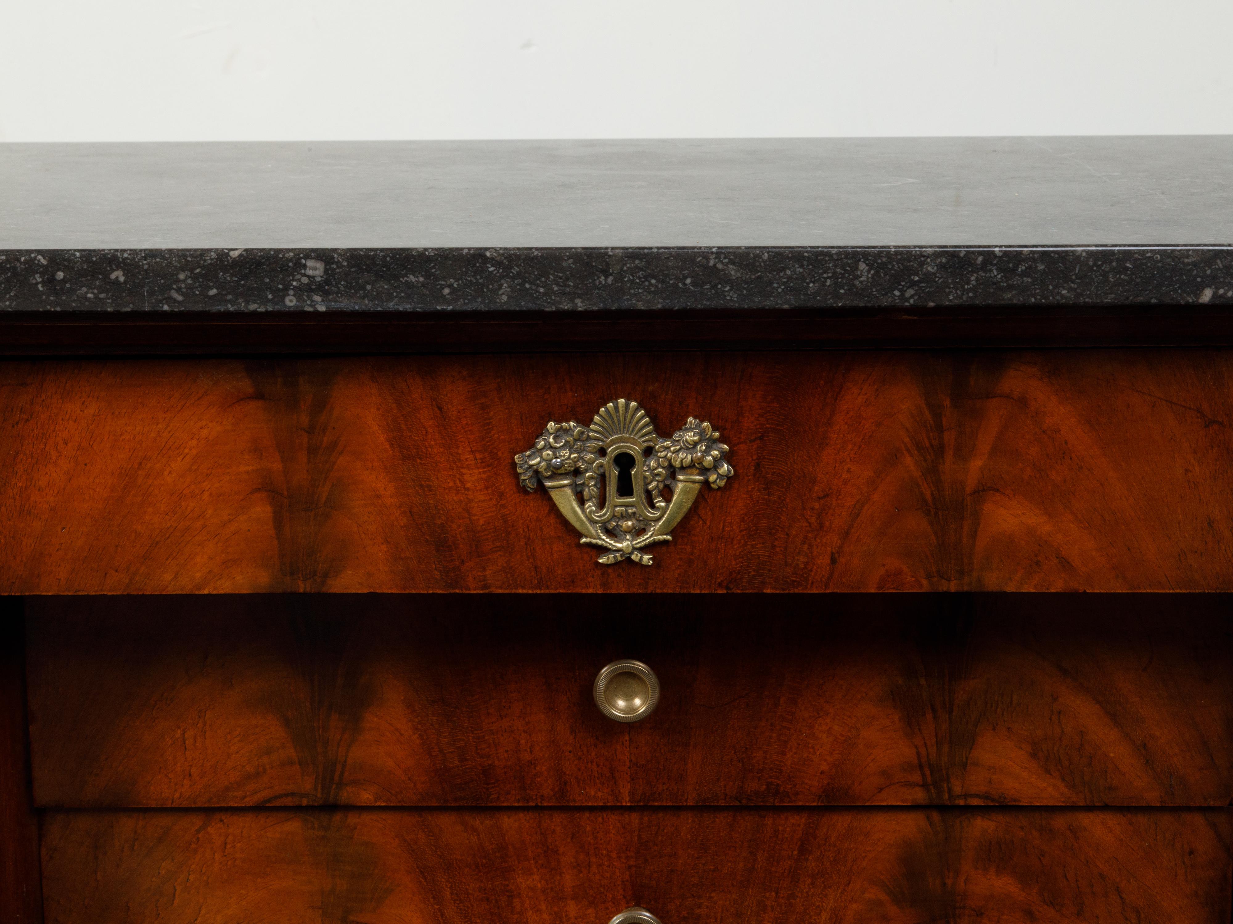 French Empire Early 19th Century Walnut Console Tables with Grey Marble Tops For Sale 4