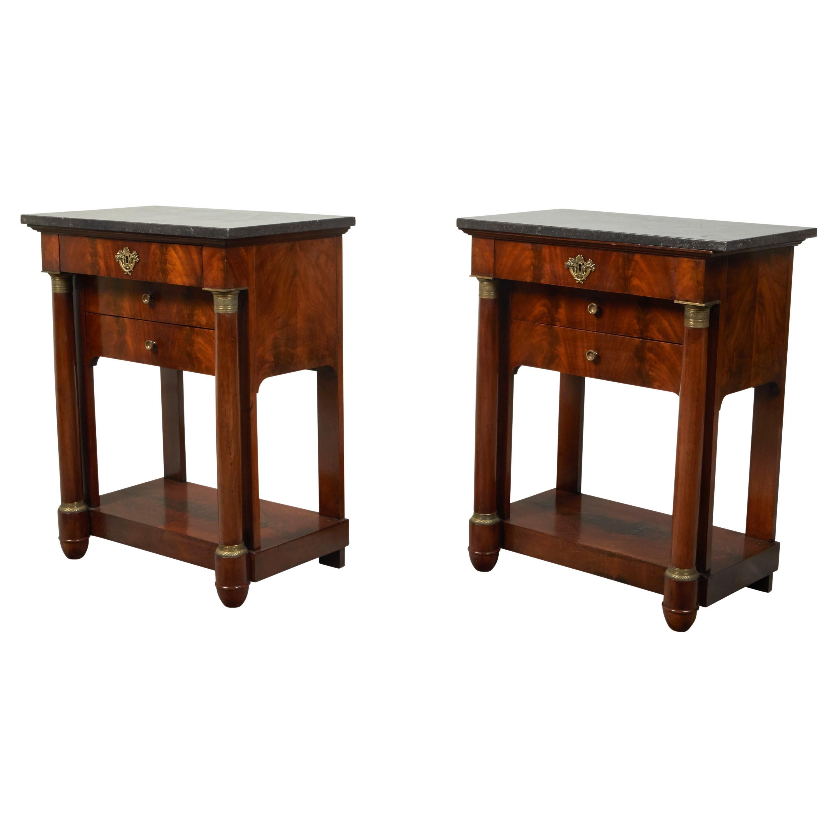 French Empire Early 19th Century Walnut Console Tables with Grey Marble Tops For Sale