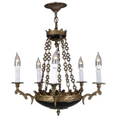 French Empire Ebonized Bronze 5-Candle Light Bowl Chandelier, circa 1900