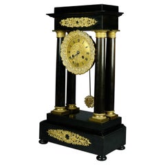 French Empire Ebonized Mahogany & Bronze Portico Mantel Clock, circa 1890