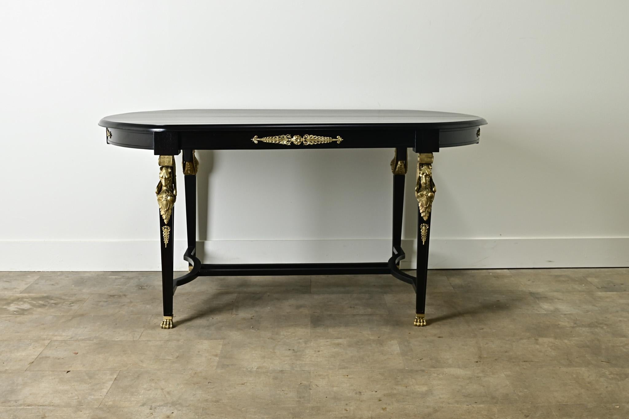 Hand-Carved French Empire Ebonized Mahogany Dining Table For Sale
