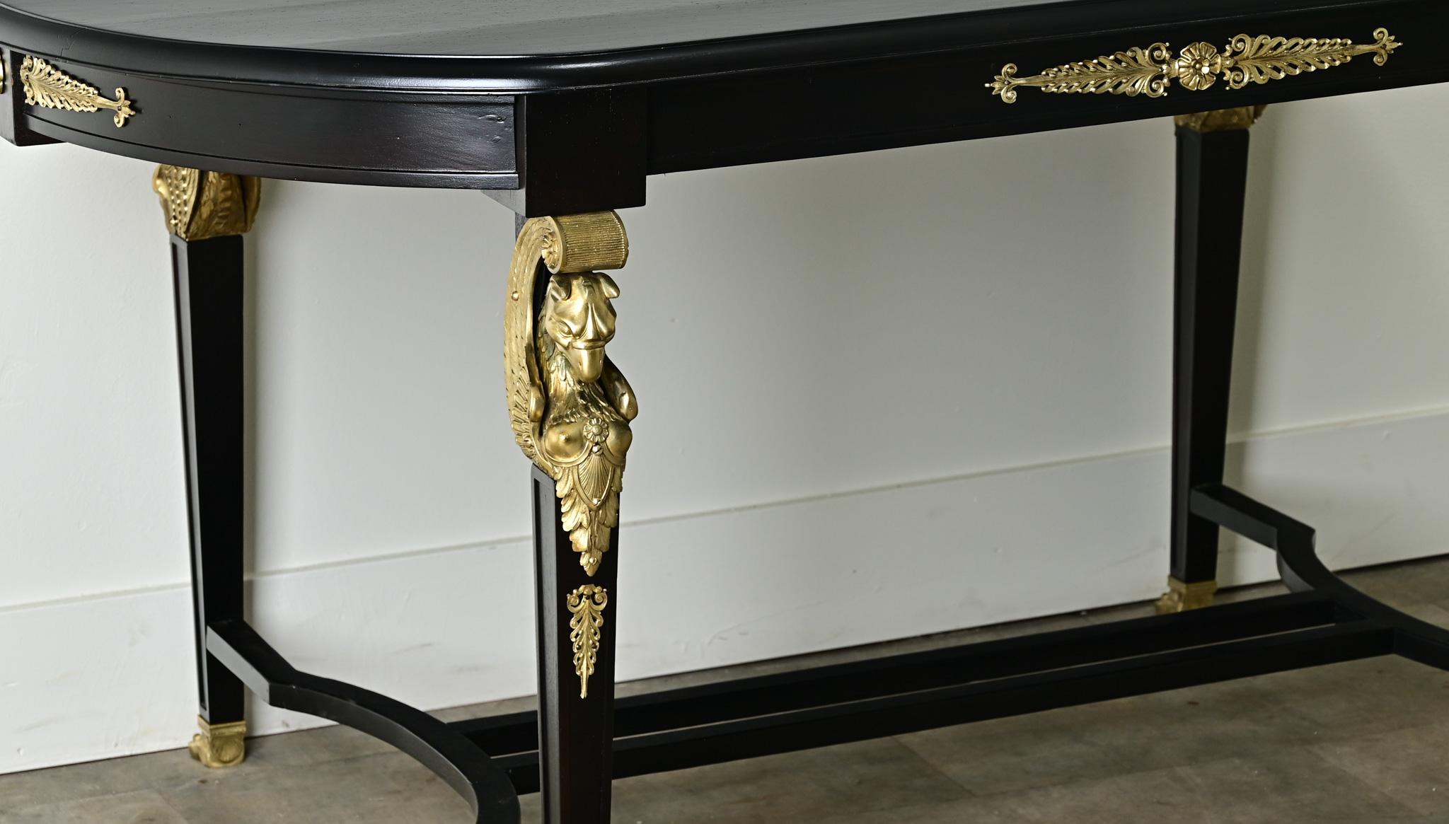 French Empire Ebonized Mahogany Dining Table In Good Condition For Sale In Baton Rouge, LA
