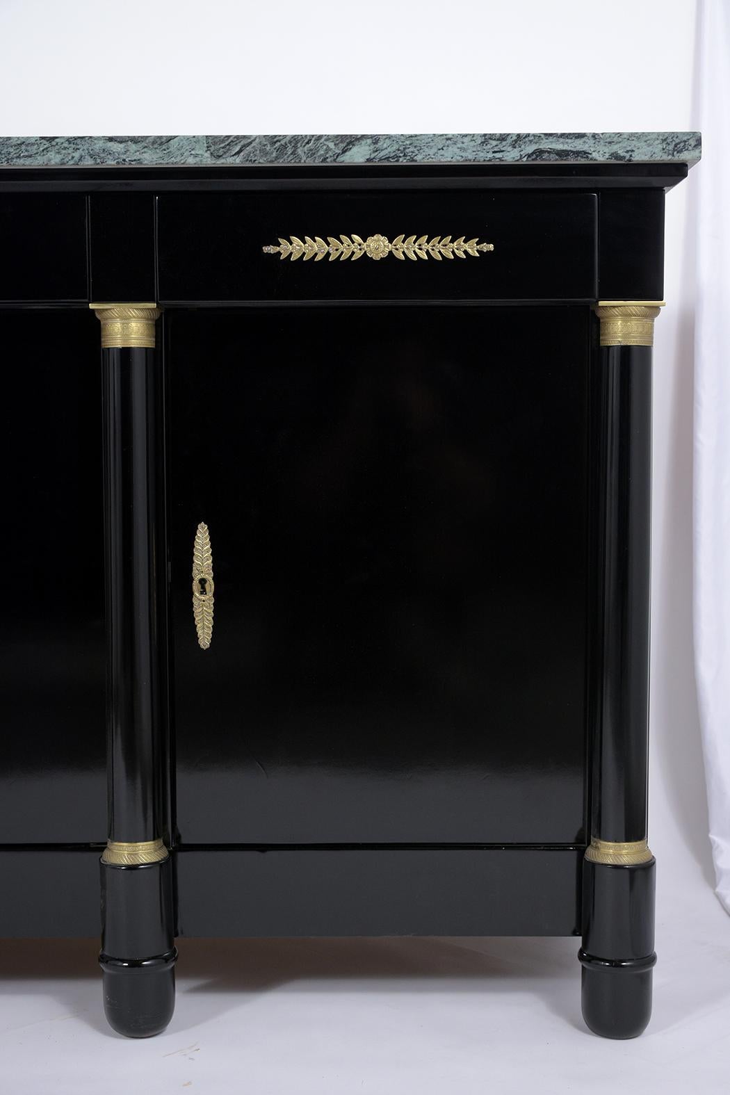 Carved French Empire Ebonized Marble Buffet