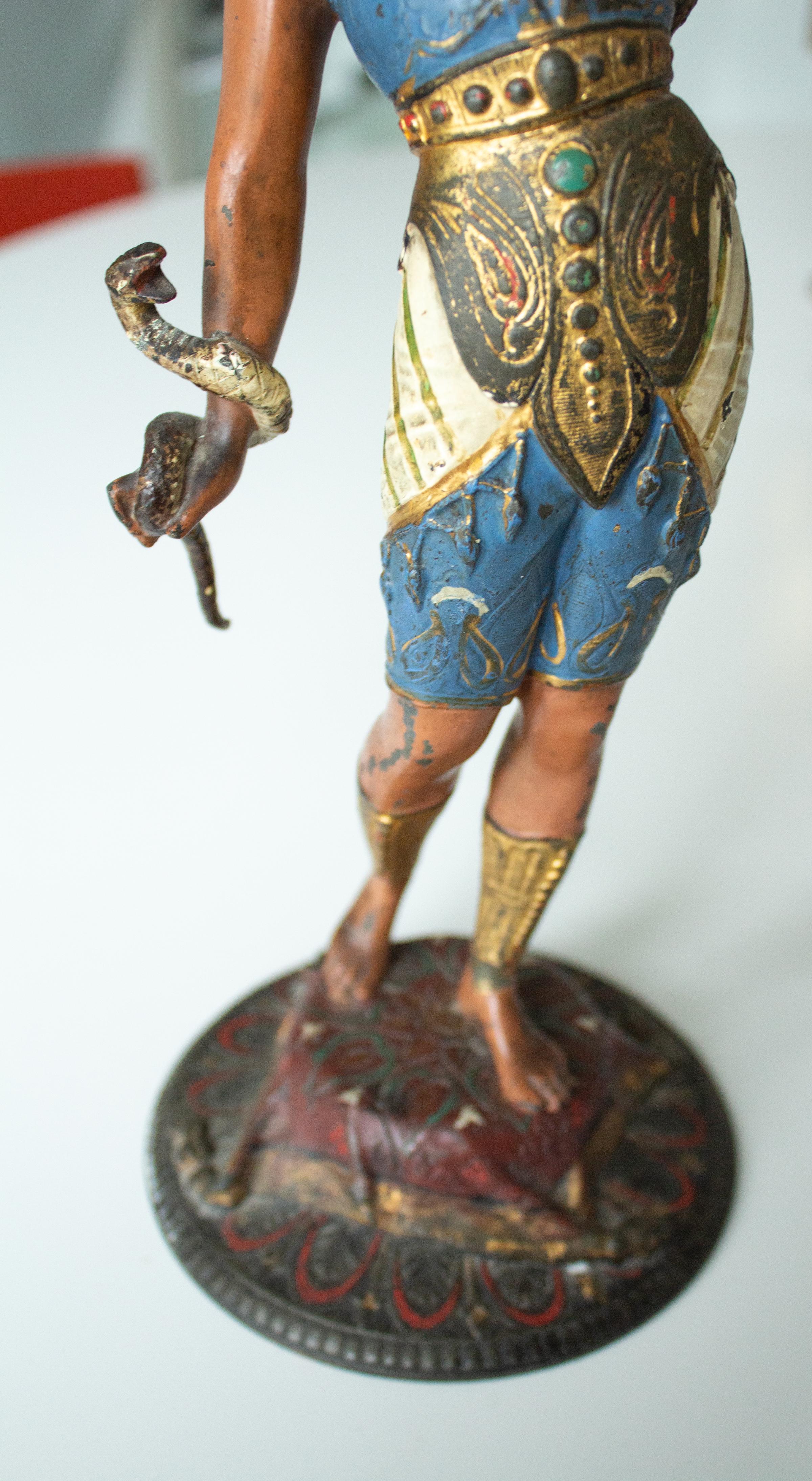 French Empire Egyptian Revival Candlestick Depicting Man with Snakes For Sale 3