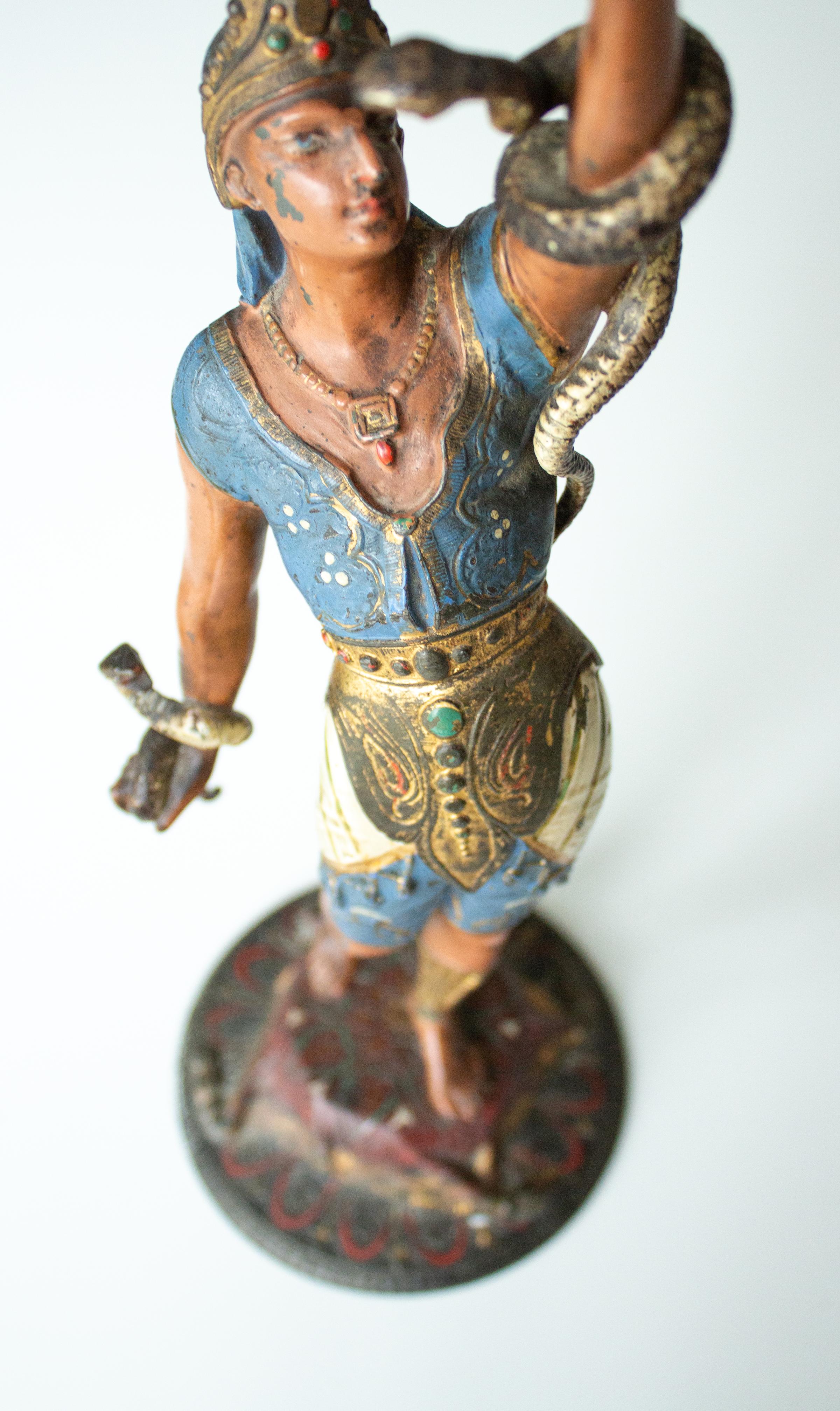 French Empire Egyptian Revival Candlestick Depicting Man with Snakes For Sale 2