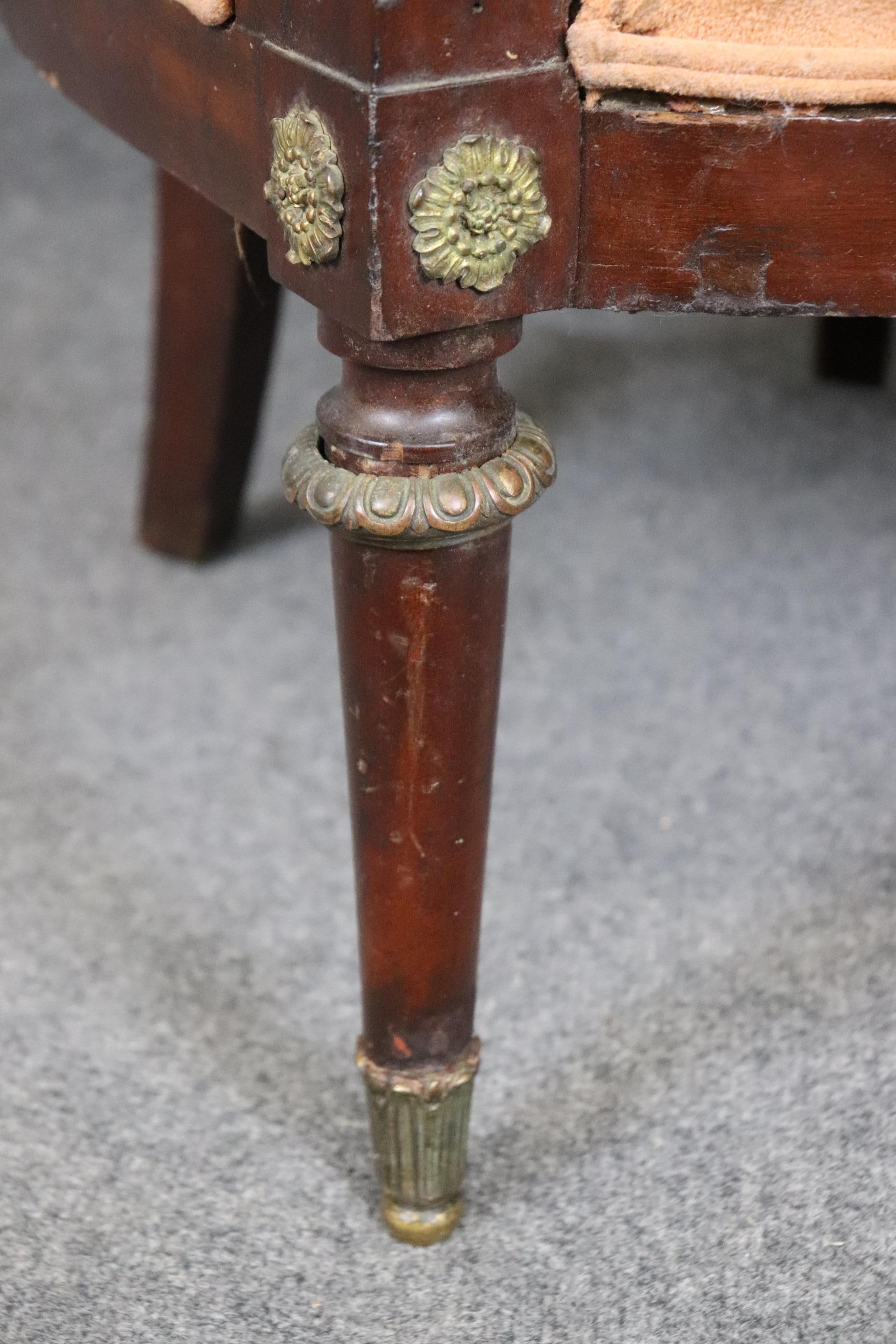 French Empire Egyptian Revival Solid Mahogany Bergere Chair with Bronze Sphinxs For Sale 6
