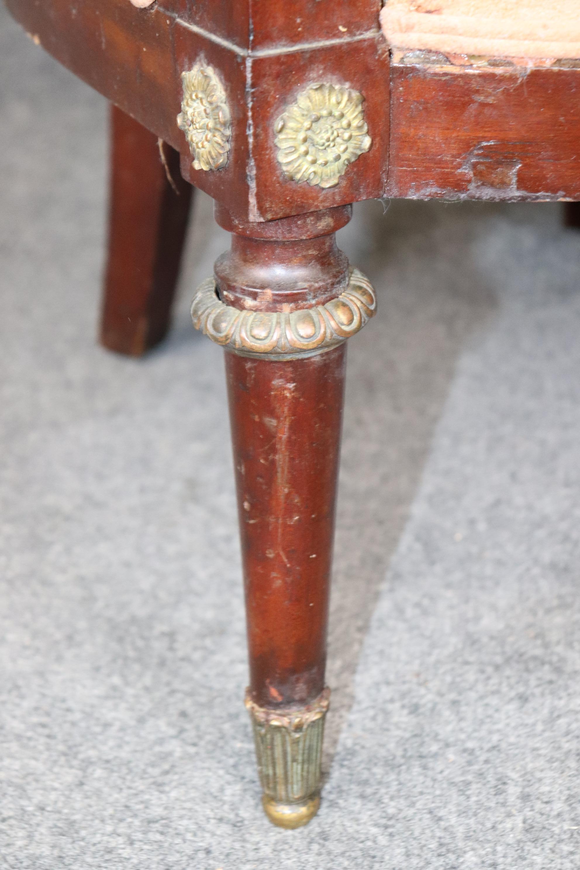 French Empire Egyptian Revival Solid Mahogany Bergere Chair with Bronze Sphinxs For Sale 7