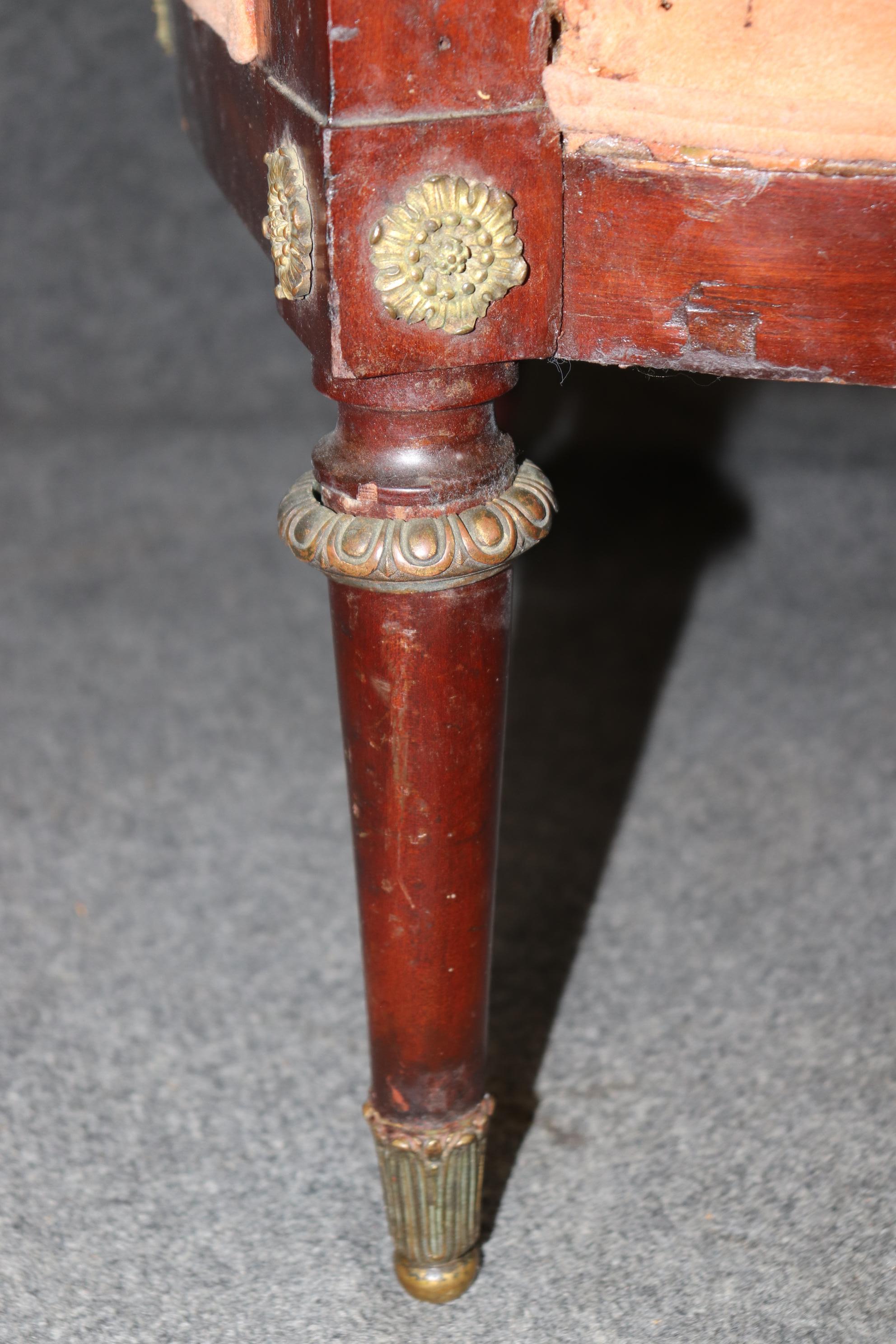 French Empire Egyptian Revival Solid Mahogany Bergere Chair with Bronze Sphinxs For Sale 8