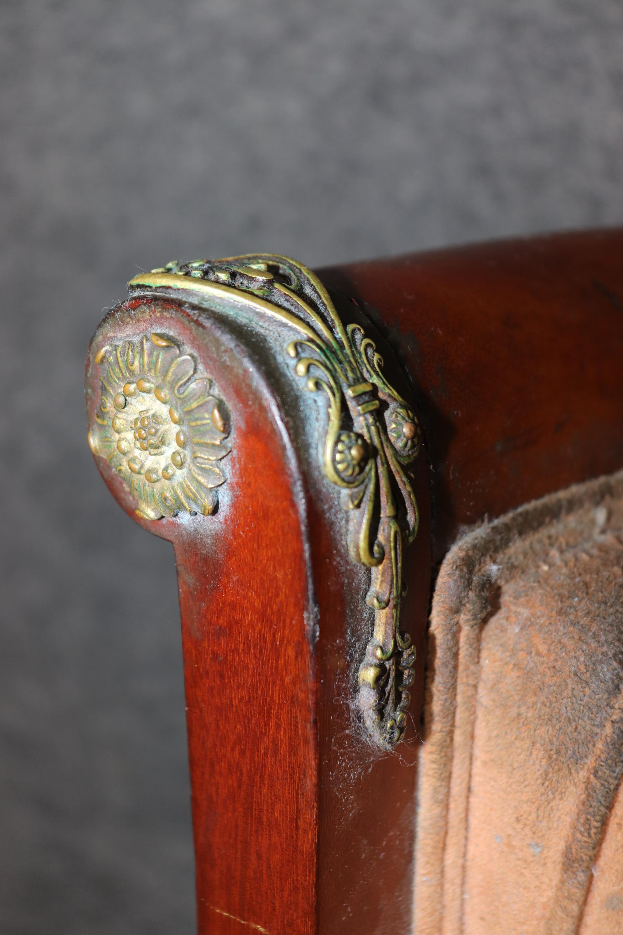 French Empire Egyptian Revival Solid Mahogany Bergere Chair with Bronze Sphinxs For Sale 9