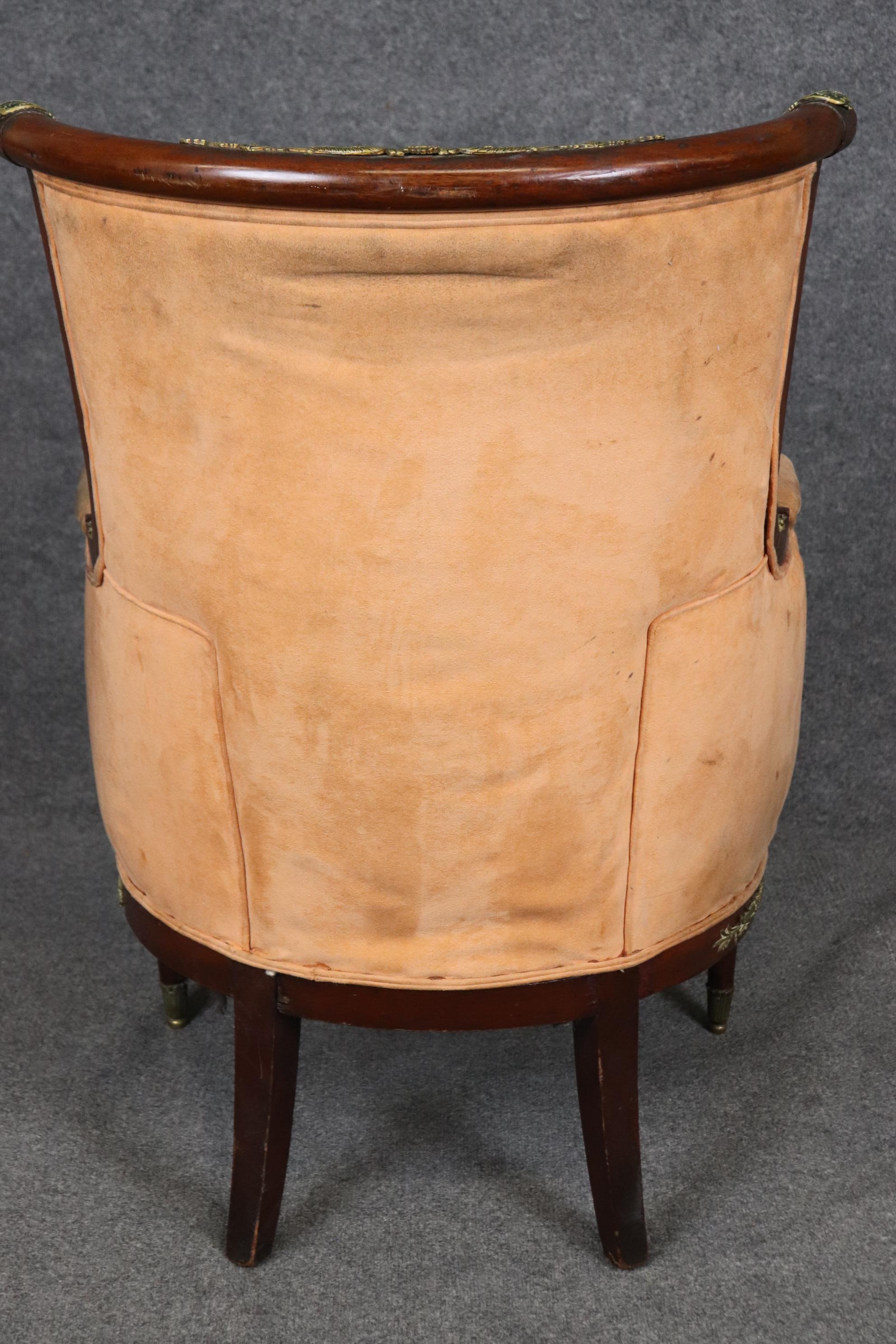 French Empire Egyptian Revival Solid Mahogany Bergere Chair with Bronze Sphinxs For Sale 3