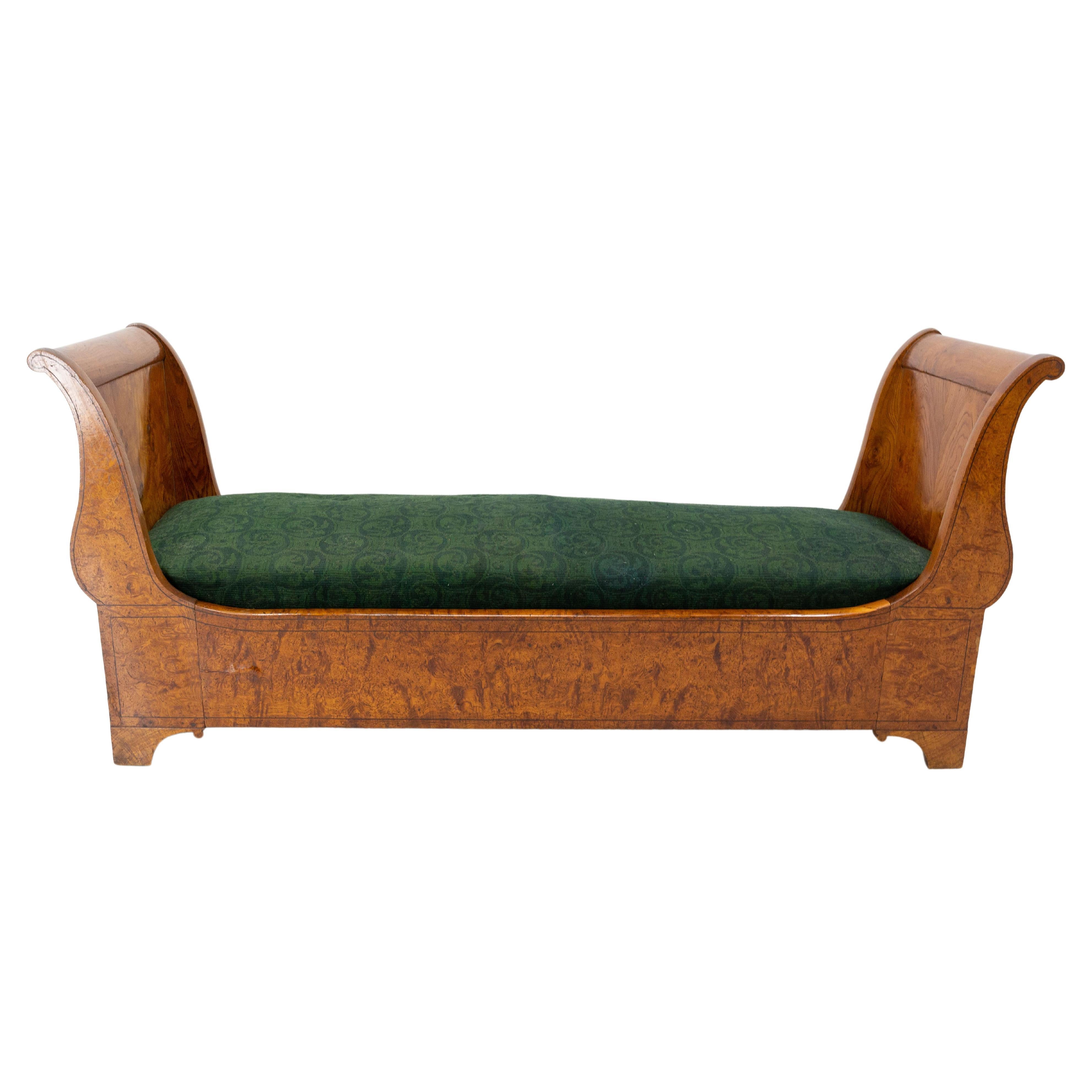 French Empire Elm Burl Sofa Banquette, French, Early 19th Century