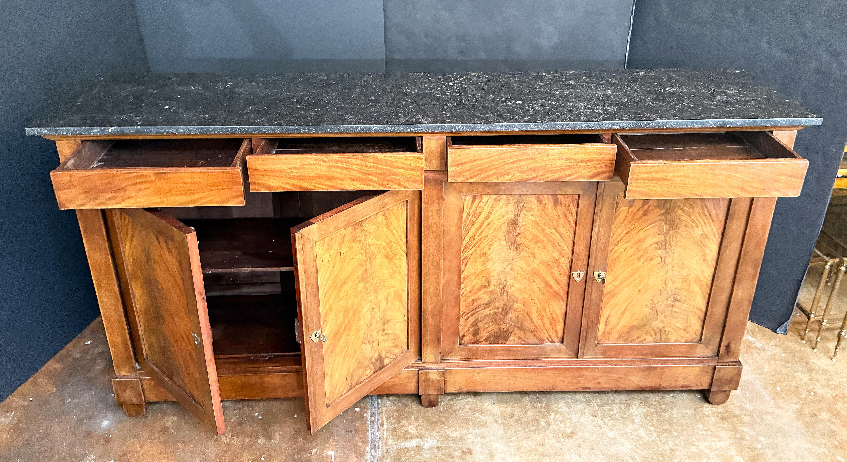 French Empire Enfilade or Sideboard Console of Flame Mahogany with Marble Top For Sale 6