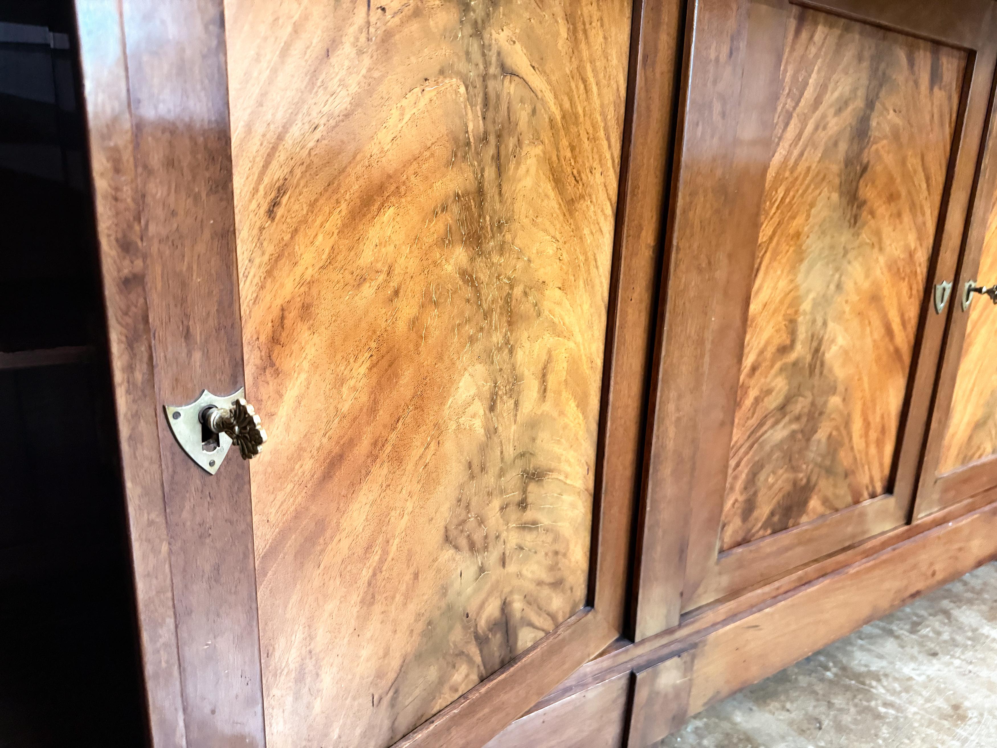French Empire Enfilade or Sideboard Console of Flame Mahogany with Marble Top For Sale 8
