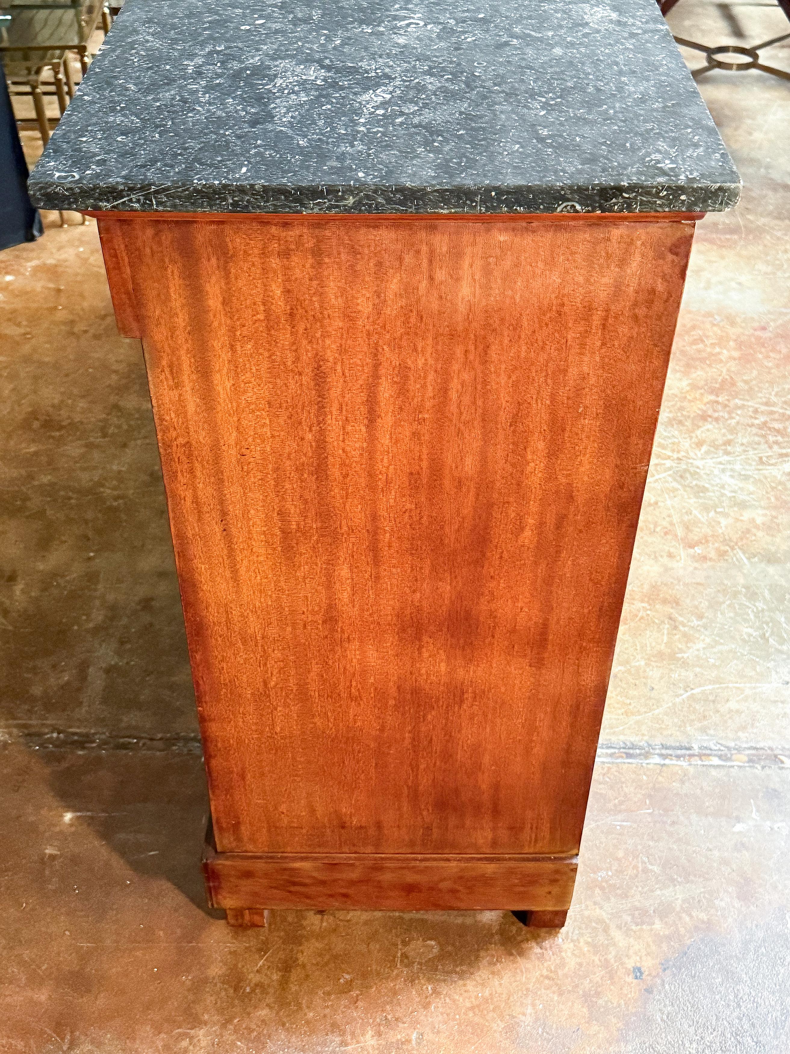 French Empire Enfilade or Sideboard Console of Flame Mahogany with Marble Top For Sale 11
