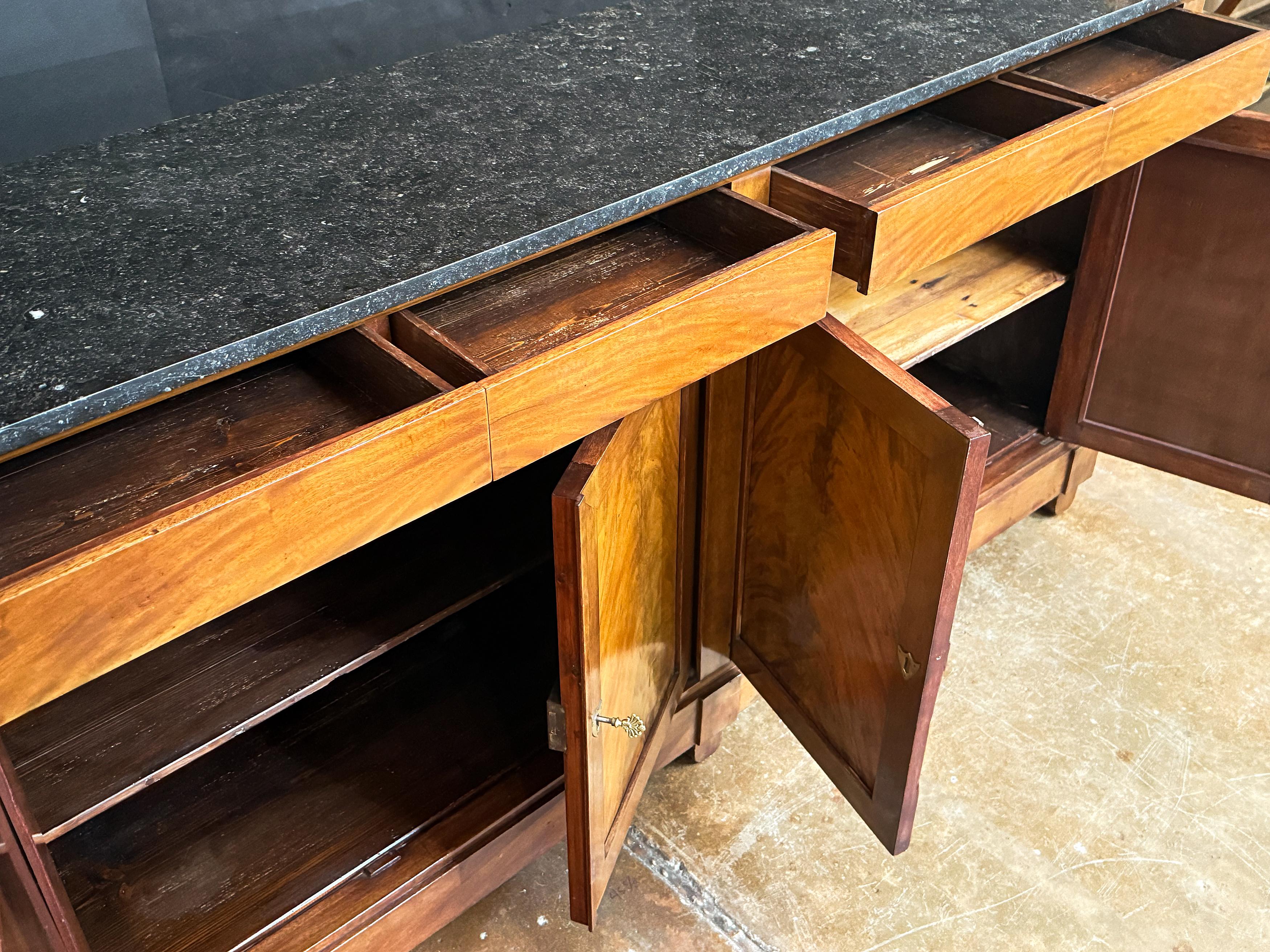 French Empire Enfilade or Sideboard Console of Flame Mahogany with Marble Top For Sale 1