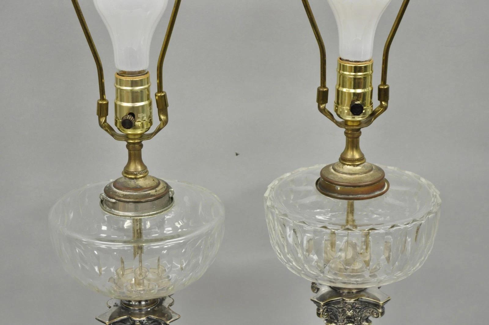 French Empire English Silver Plated Corinthian Column Table Lamp - Near Pair For Sale 6