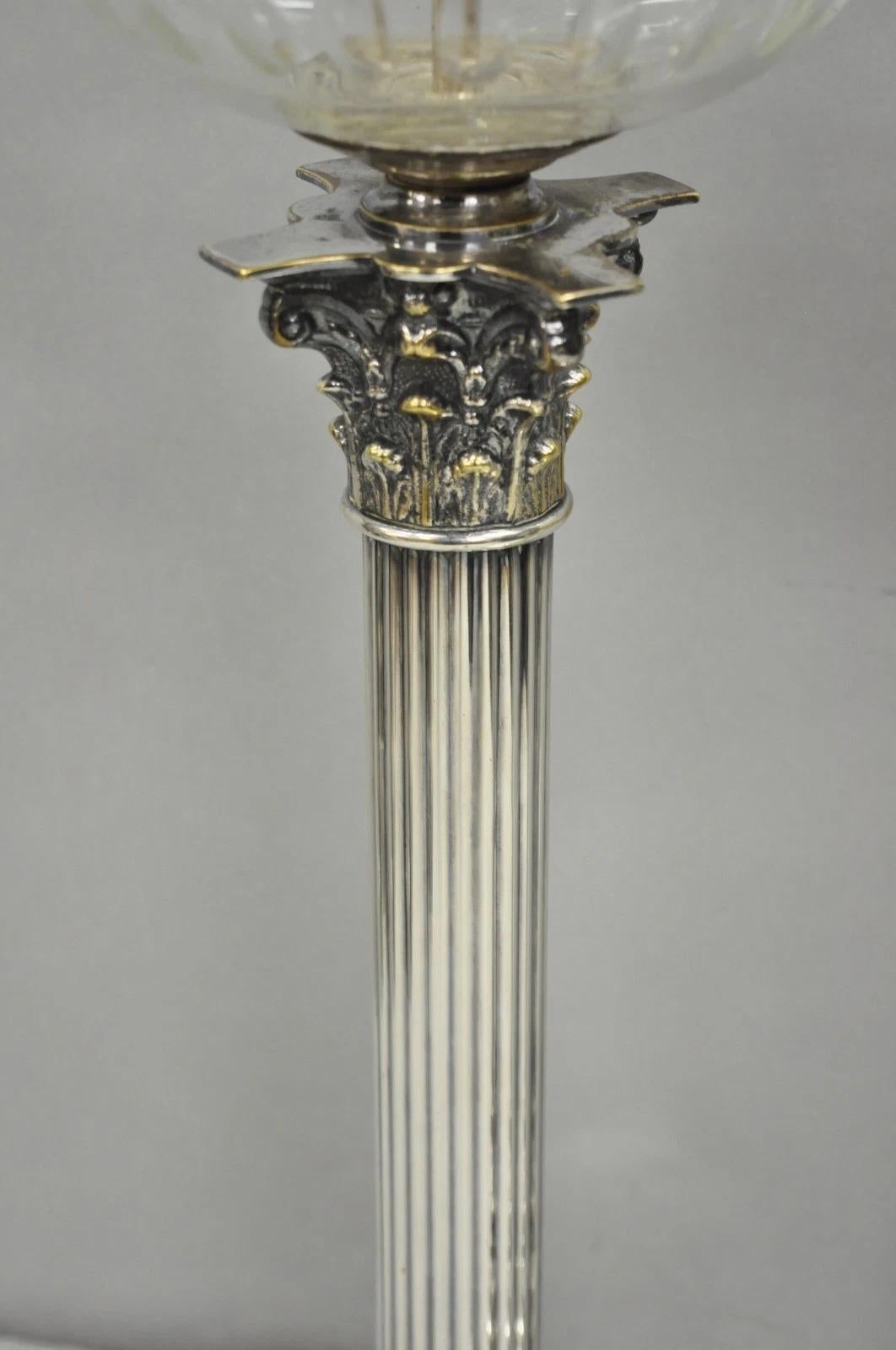 Unknown French Empire English Silver Plated Corinthian Column Table Lamp - Near Pair For Sale