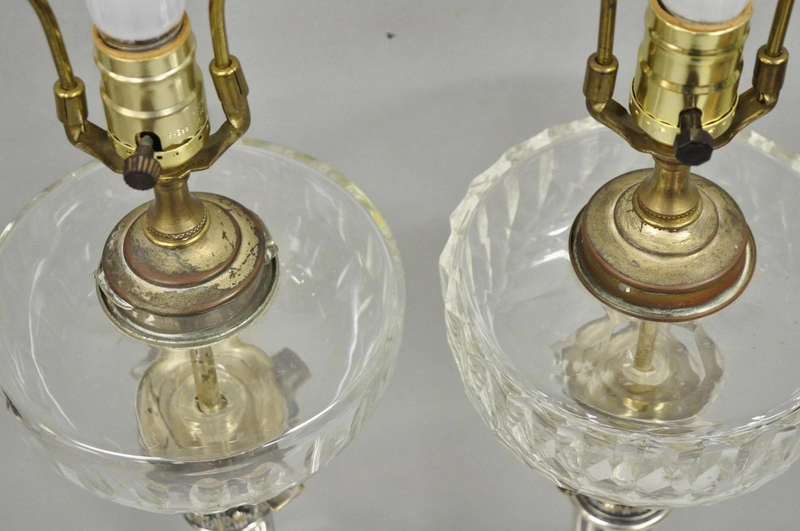 20th Century French Empire English Silver Plated Corinthian Column Table Lamp - Near Pair For Sale