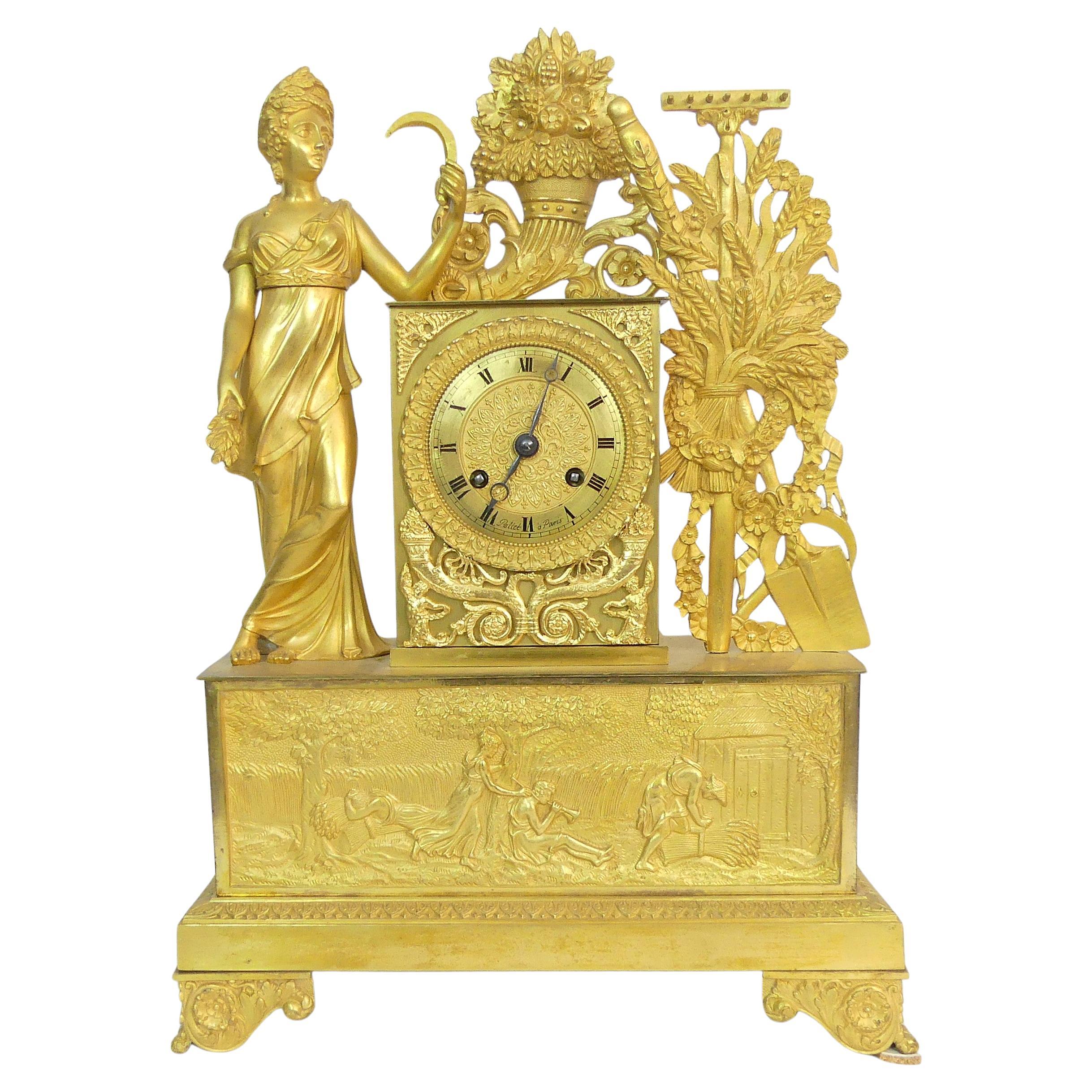 French Empire-era Ormolu bronze mantle watch of Demeter, circa 1820 For Sale