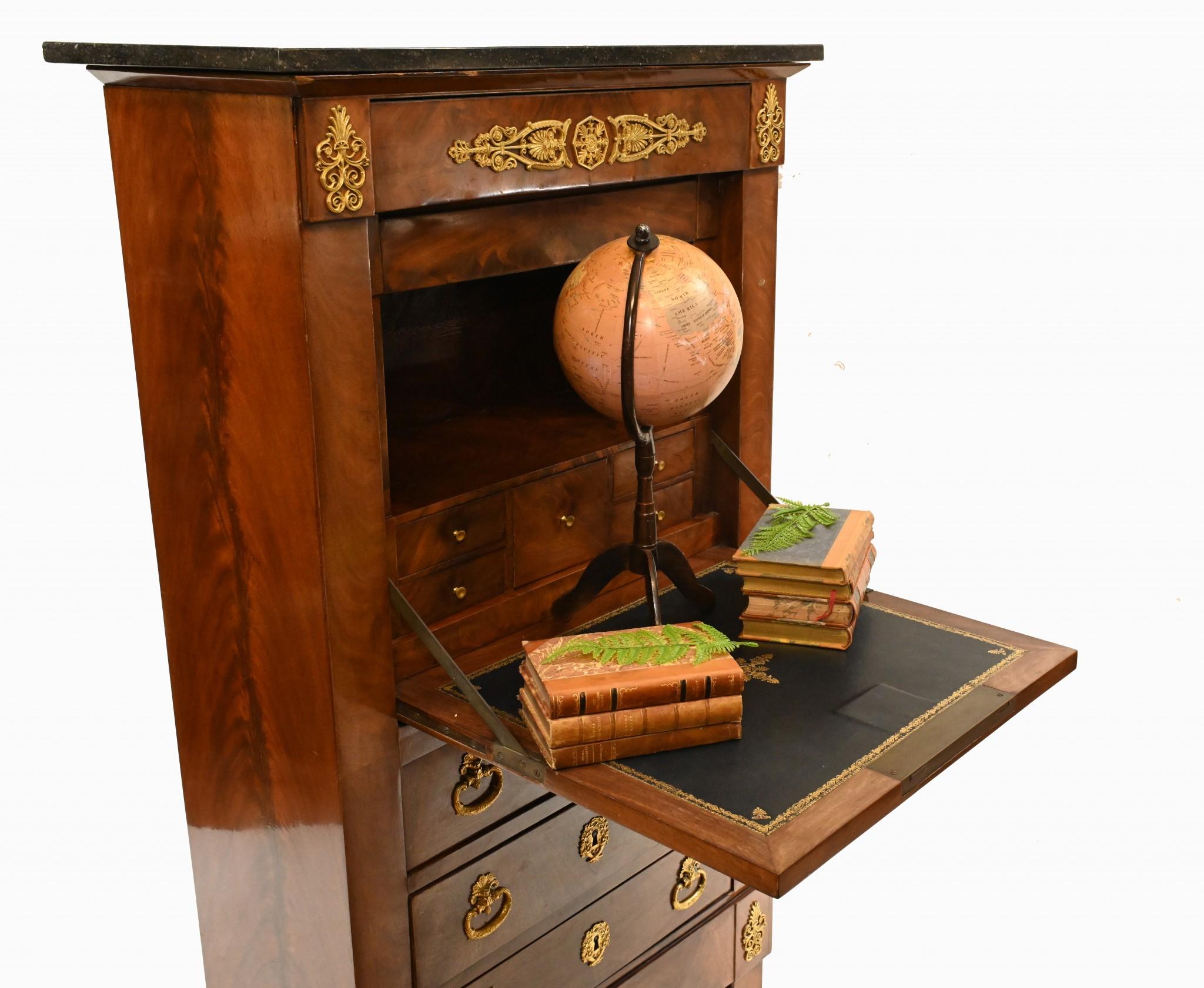 French Empire Escritoire Chest Desk 1880 Mahogany For Sale 7