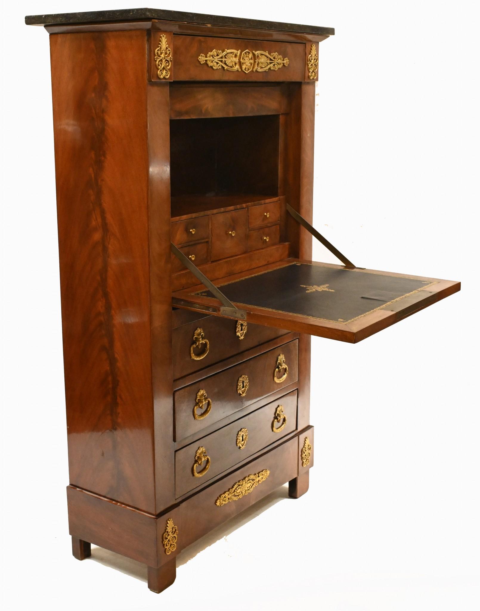 French Empire Escritoire Chest Desk 1880 Mahogany For Sale 4