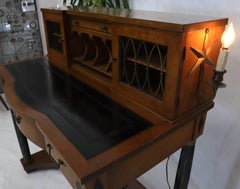 French Empire Faux Marble Legs Leather Top Sconces Bureau Desk with Organizer