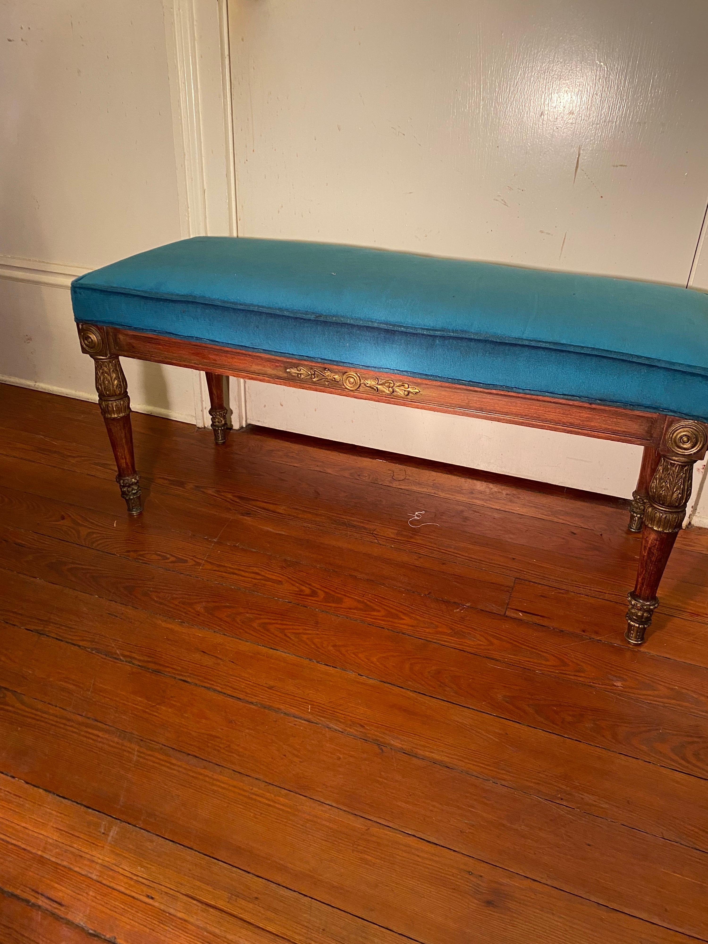 19th Century French Empire Faux Paint and Parcel Gilt Bench For Sale