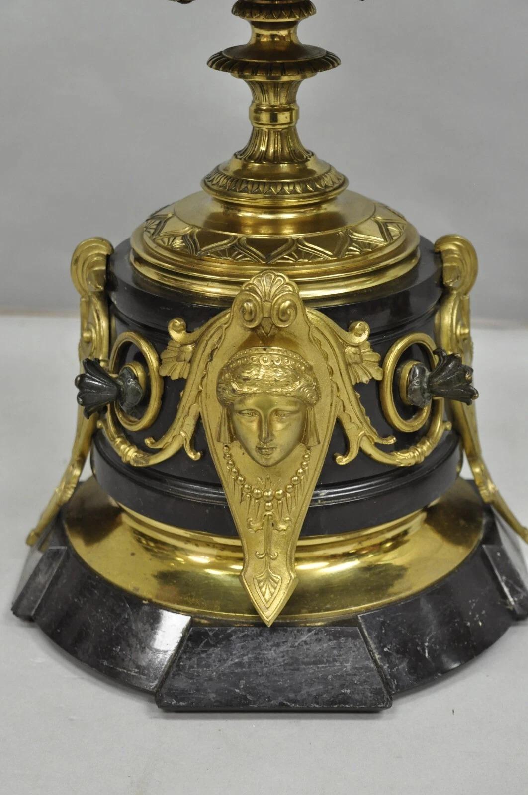 Antique French Empire Style Figural Bronze and Marble Round Glass 
