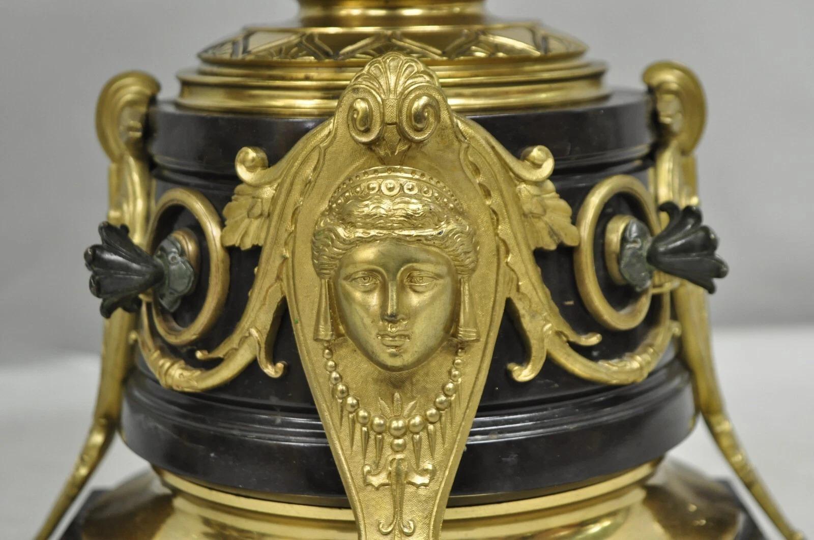 French Empire Figural Bronze and Marble Round Glass Tazza Low Side Tables - Pair (Unbekannt) im Angebot
