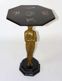 French Empire Figural Bronze Gueridon/side table w/ Pietra Dore Top