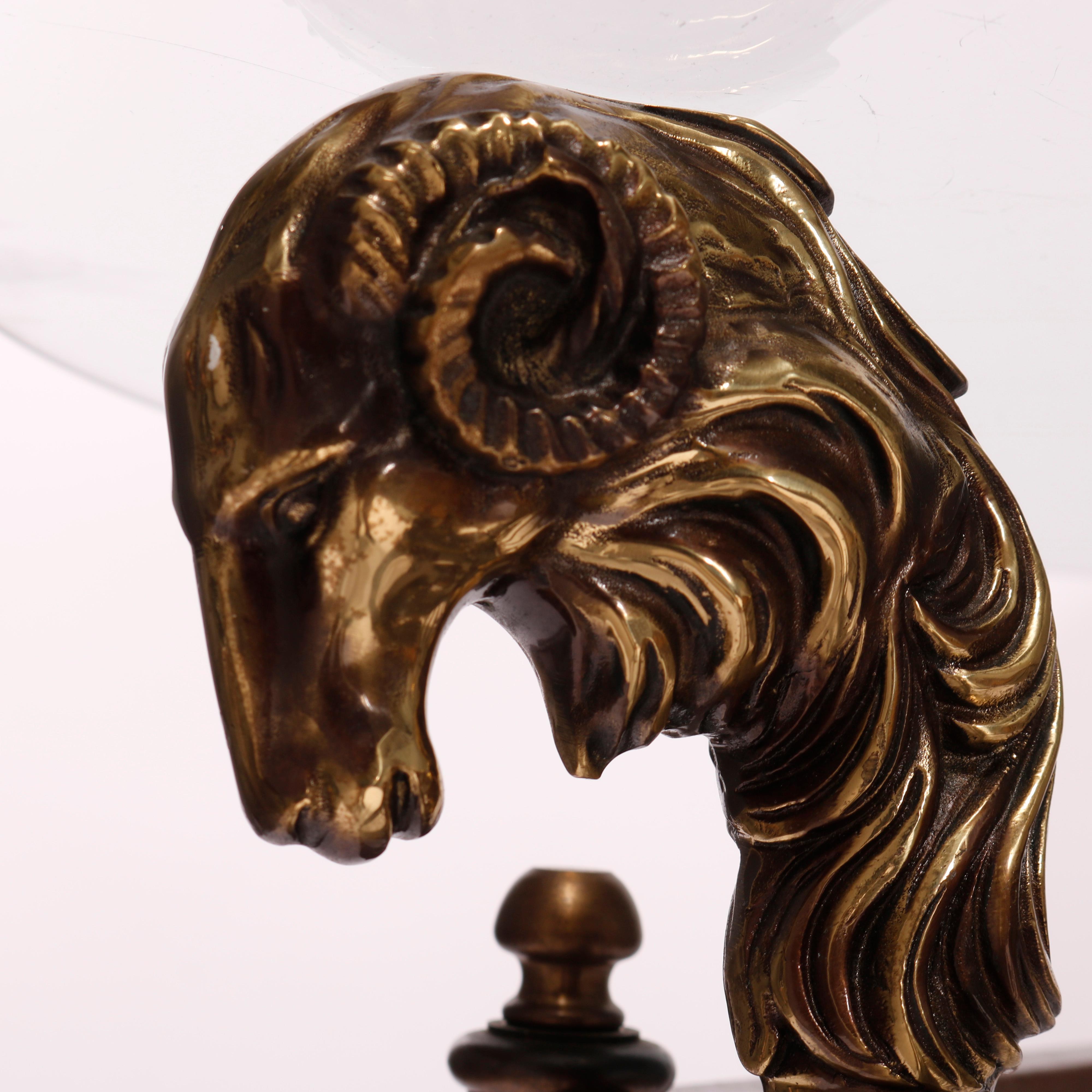 French Empire Figural Bronzed Metal & Glass Center Table with Ram's Heads 20th C For Sale 1