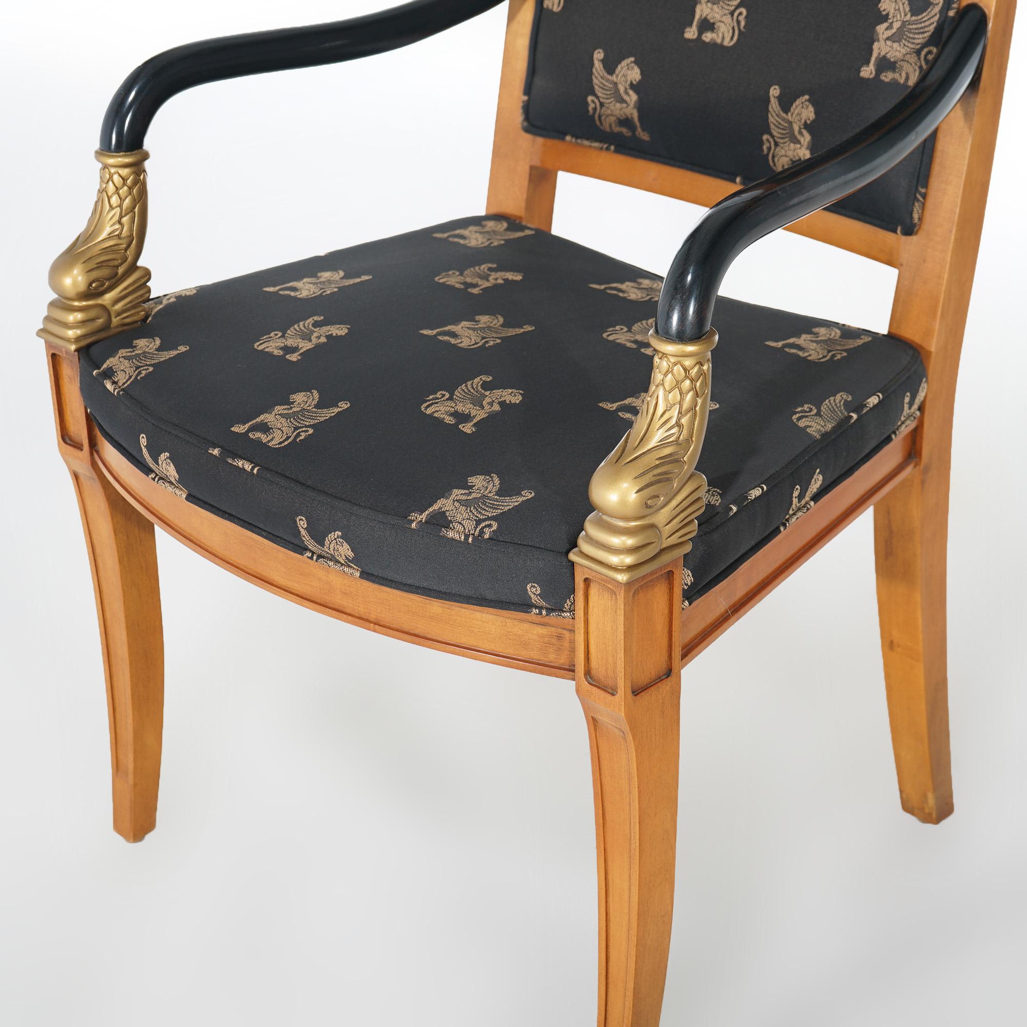 French Empire Figural Ebonized Giltwood Armchair with Dolphins by Century 20thC For Sale 1