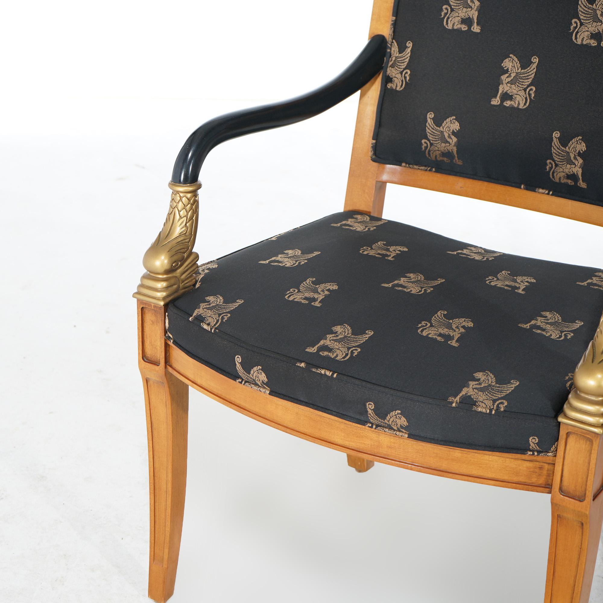 French Empire Figural Ebonized Giltwood Armchair with Dolphins by Century 20thC For Sale 2
