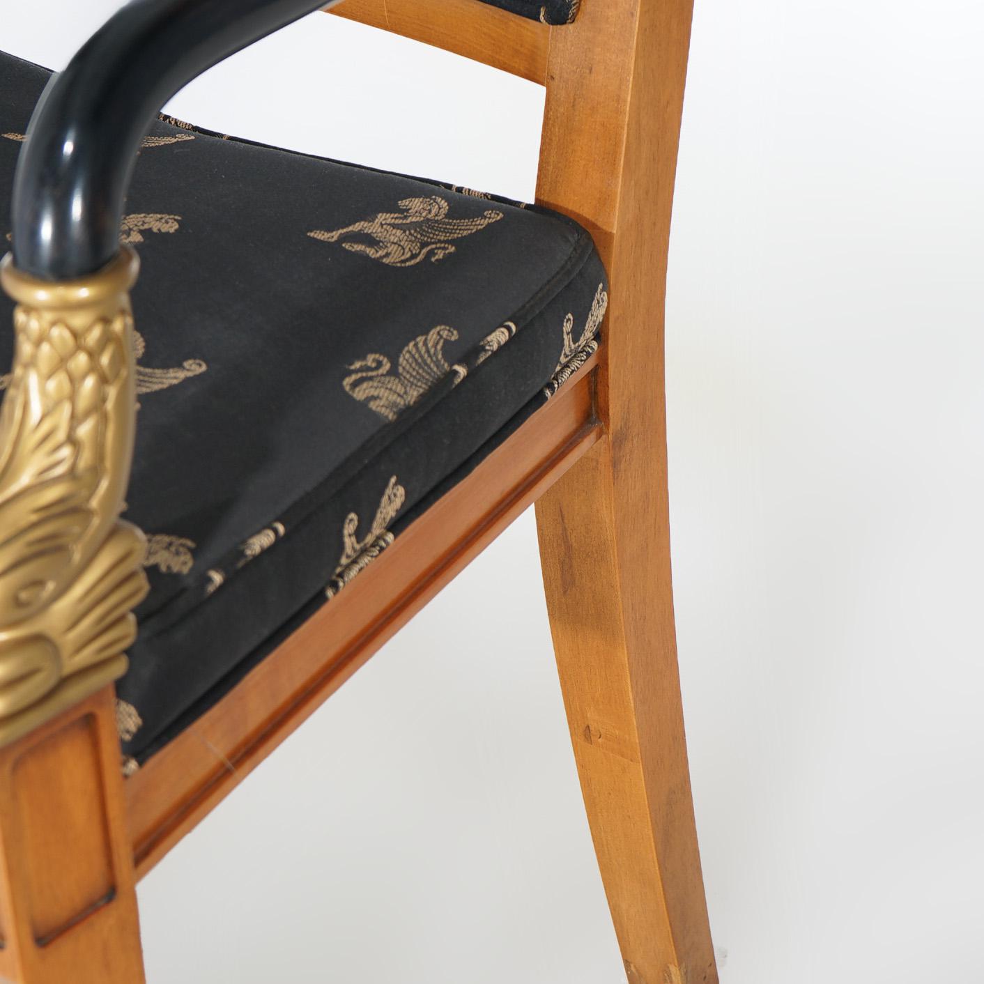 French Empire Figural Ebonized Giltwood Armchair with Dolphins by Century 20thC For Sale 3