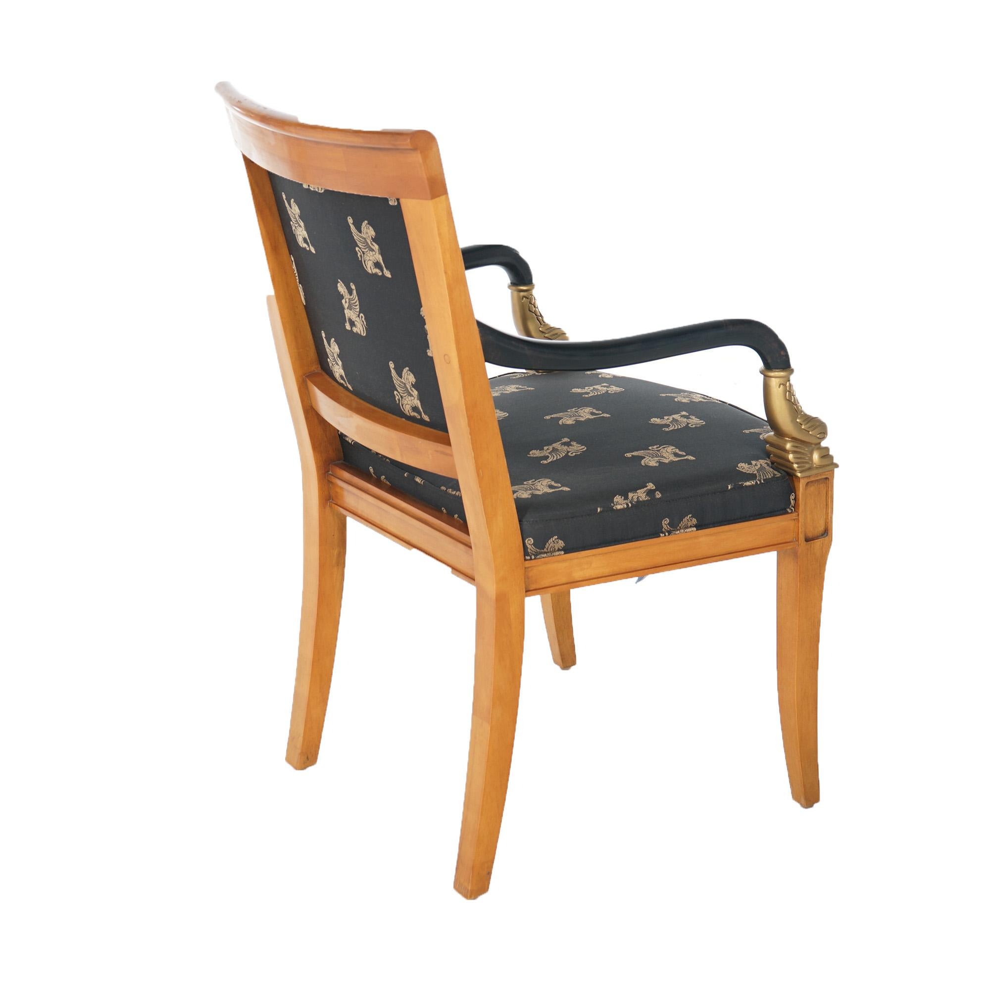 American French Empire Figural Ebonized Giltwood Armchair with Dolphins by Century 20thC For Sale