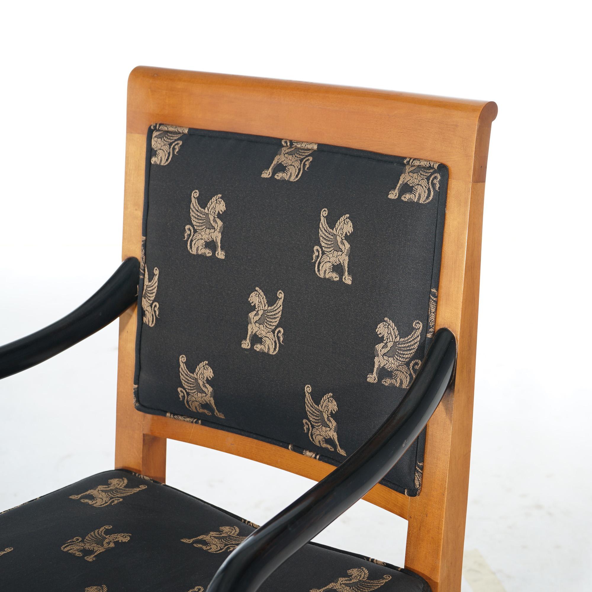 20th Century French Empire Figural Ebonized Giltwood Armchair with Dolphins by Century 20thC For Sale